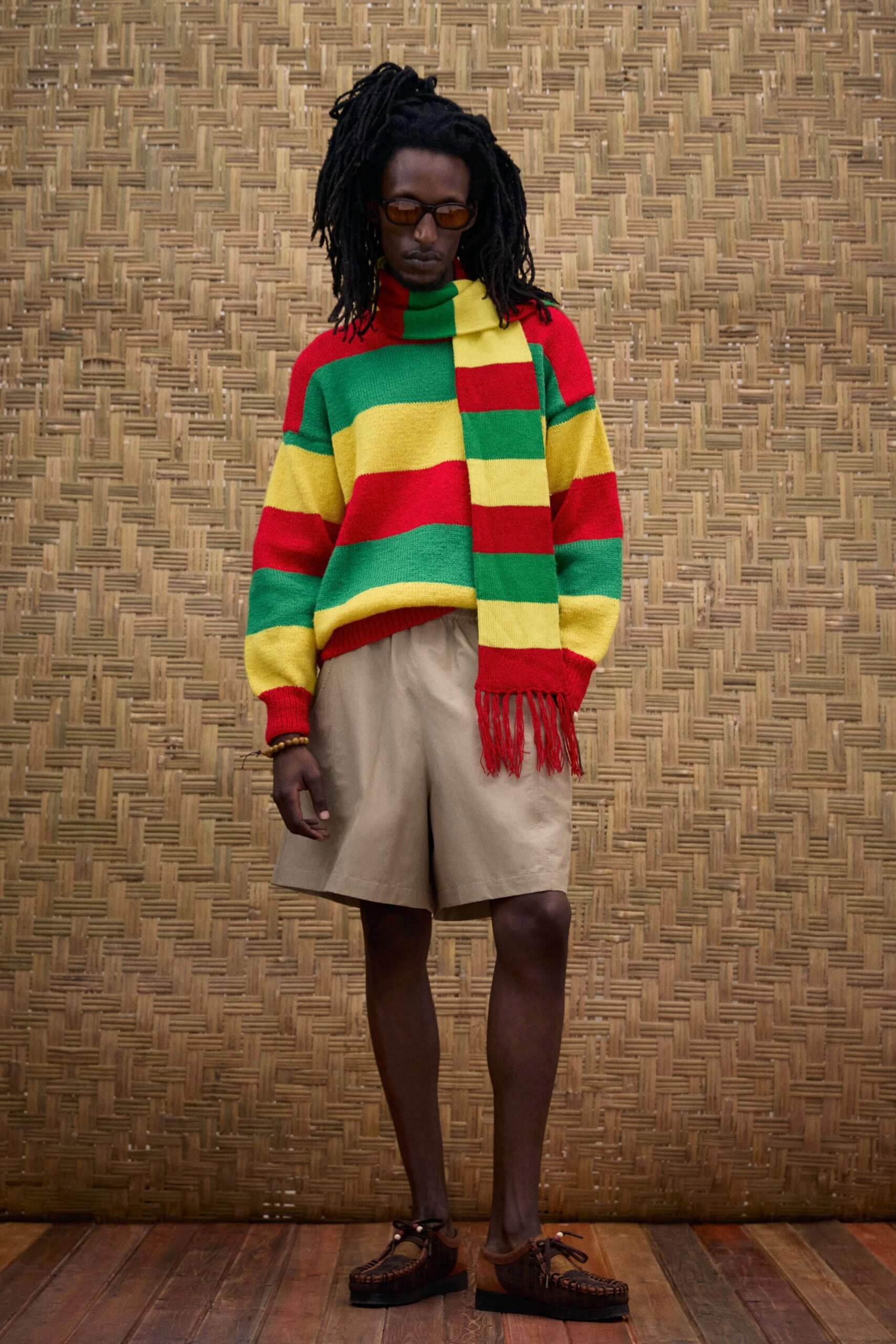 colorful striped sweater with shorts
