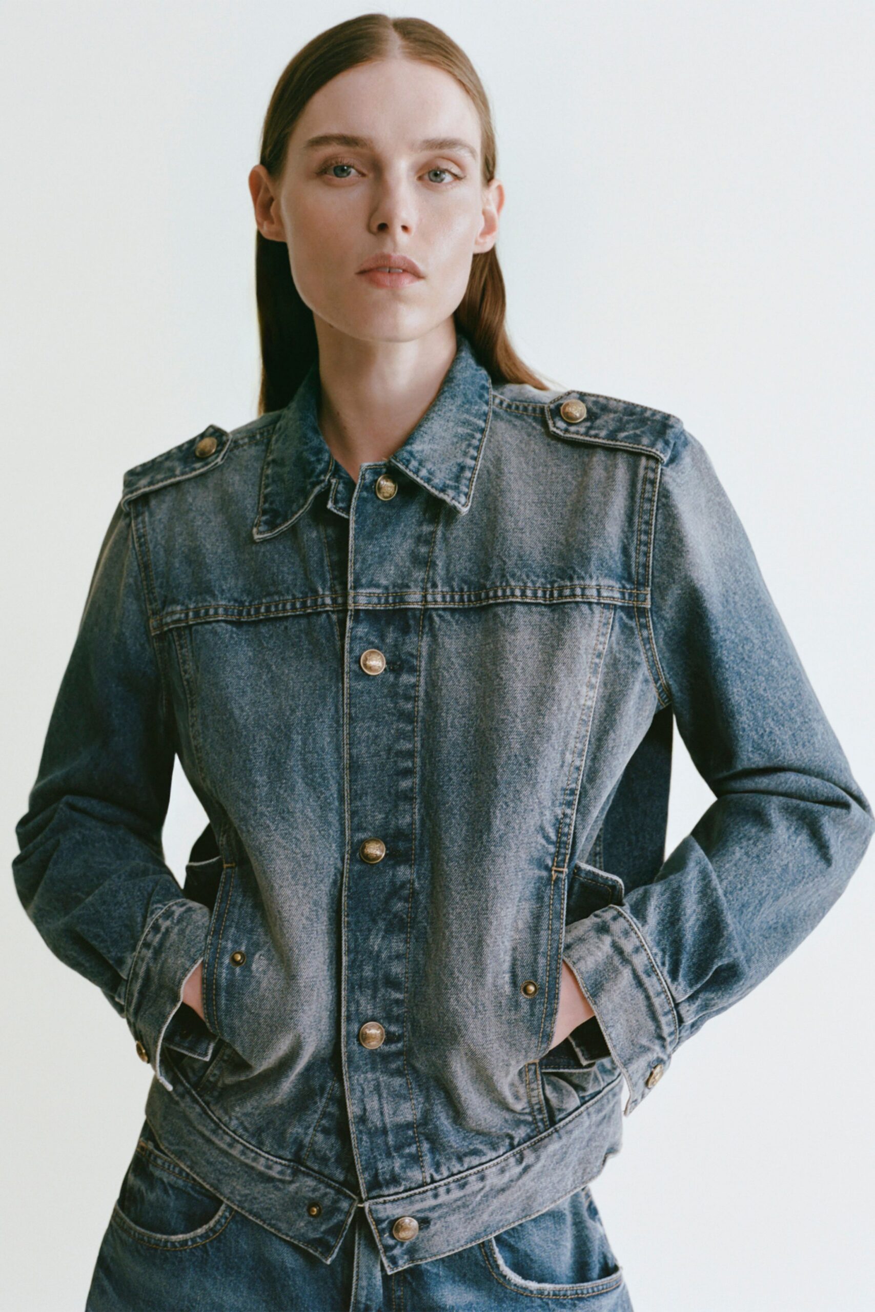 fitted blue denim jacket