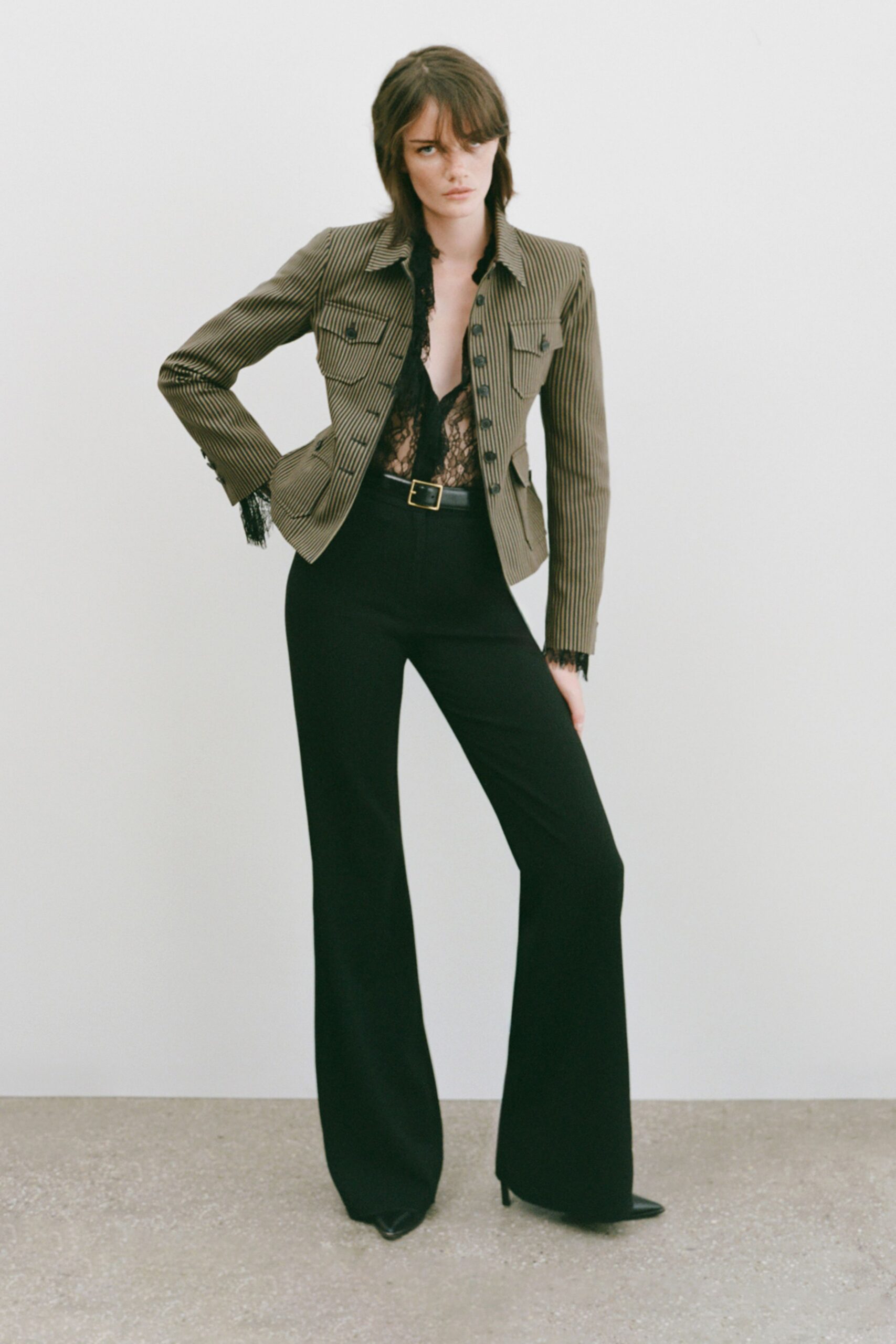 black cotton tailored flared pants
