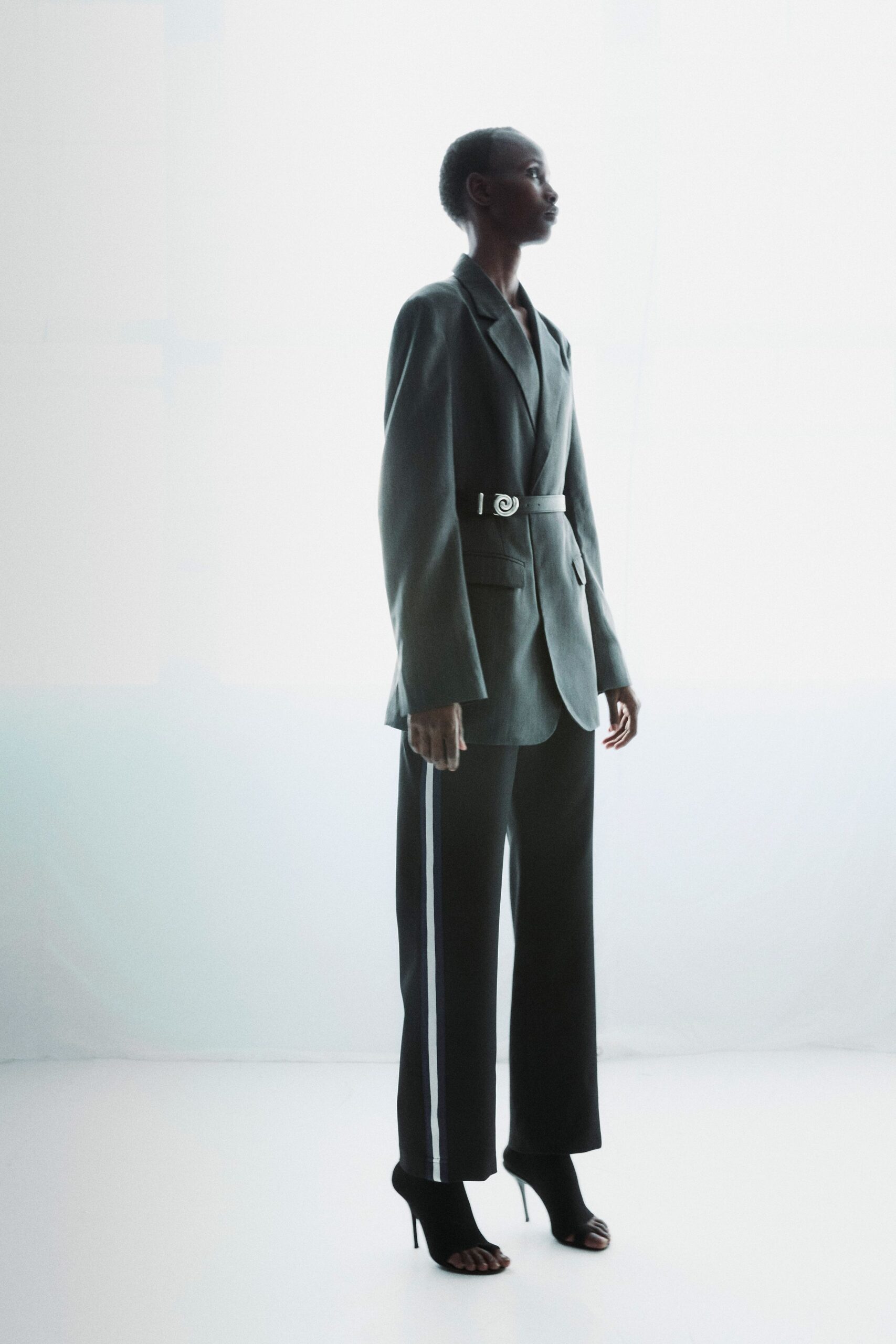 black wool slim straight-leg pants