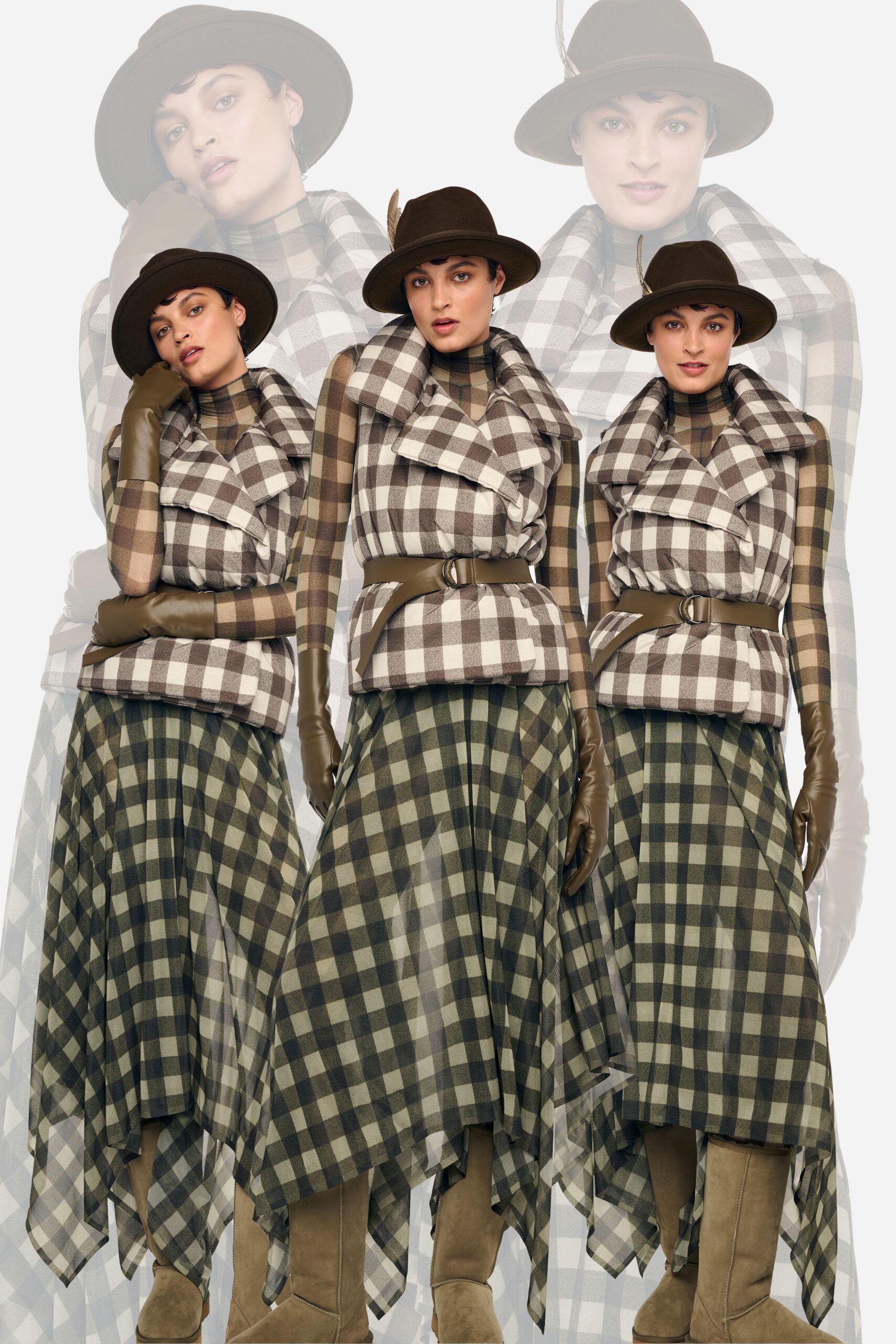 beige brown checked top and skirt