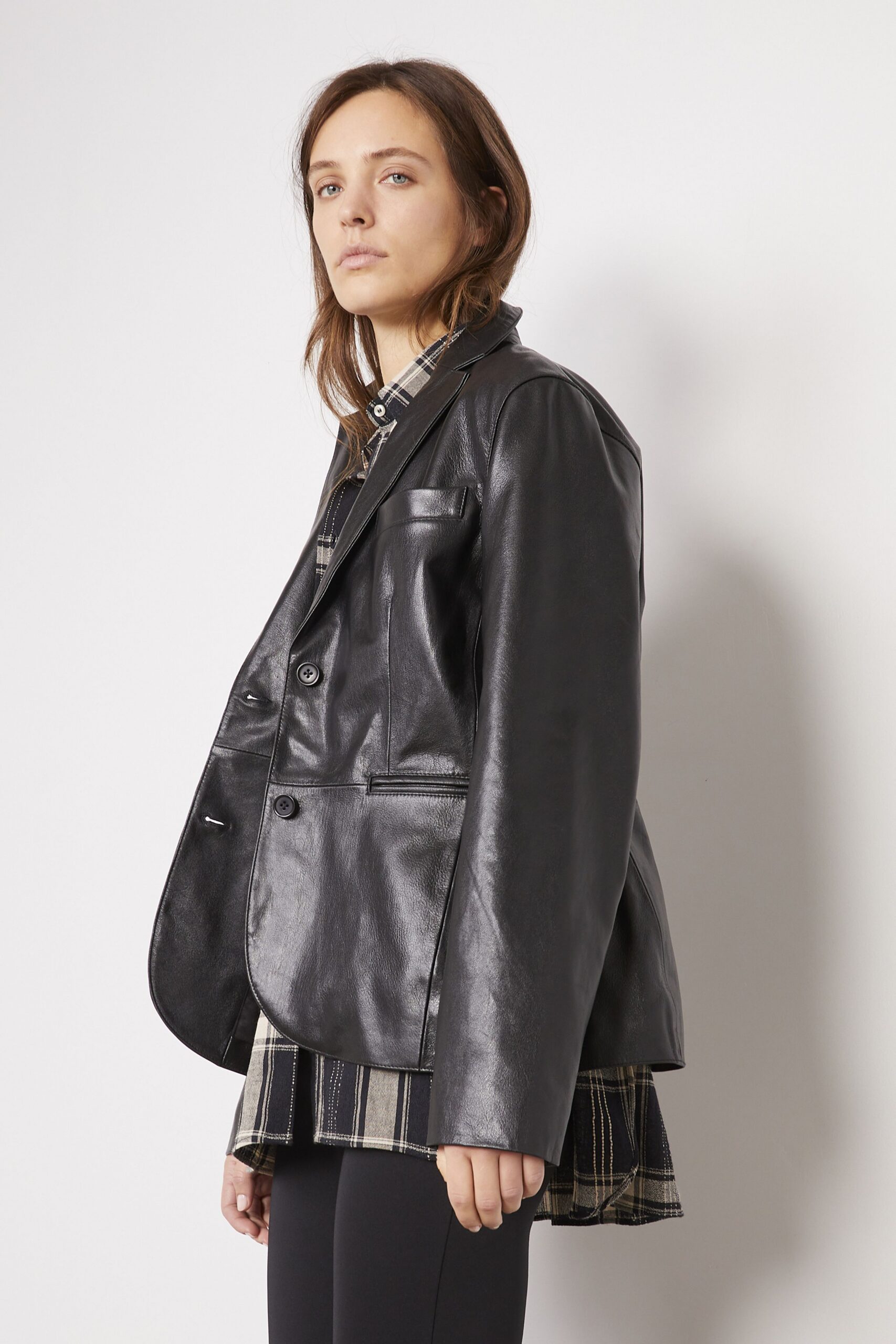 black leather oversized blazer