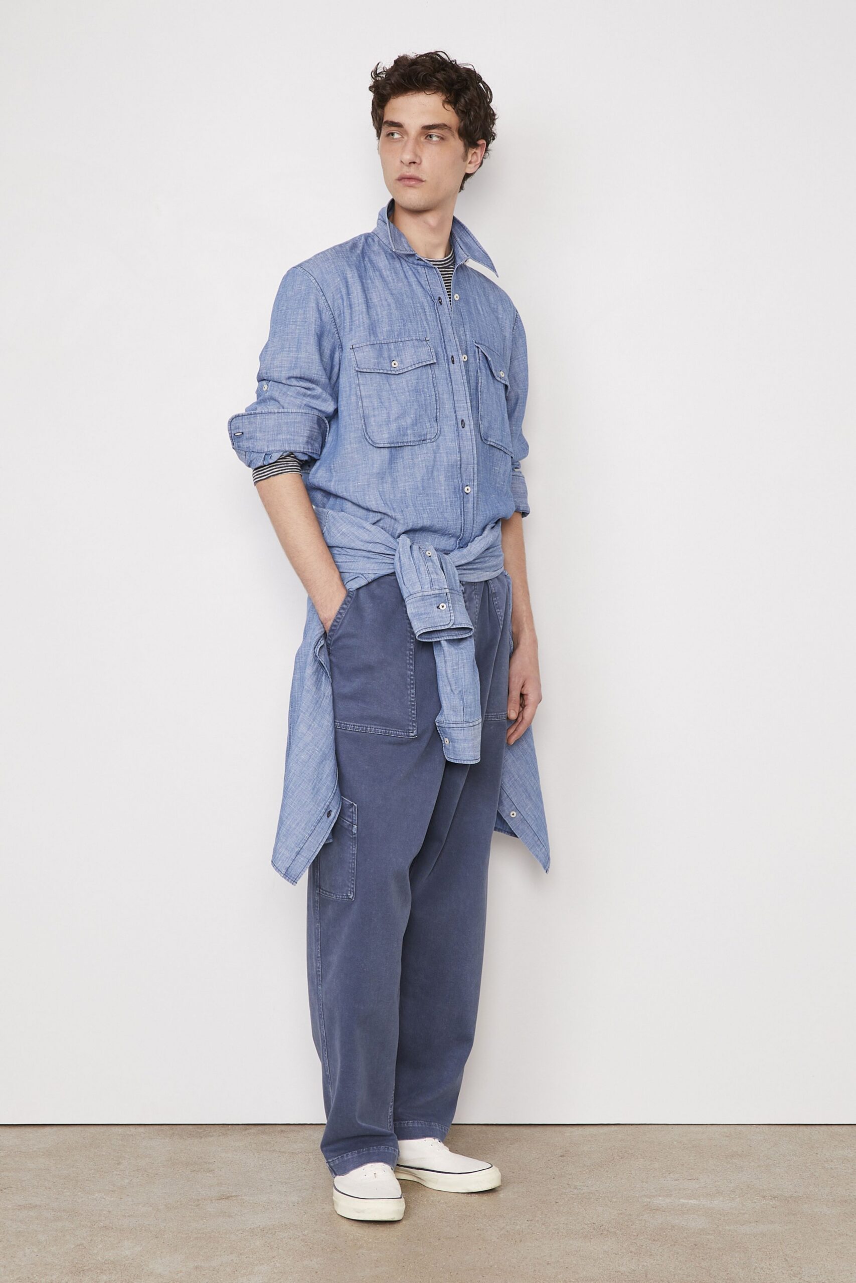 blue cotton relaxed cargo pants