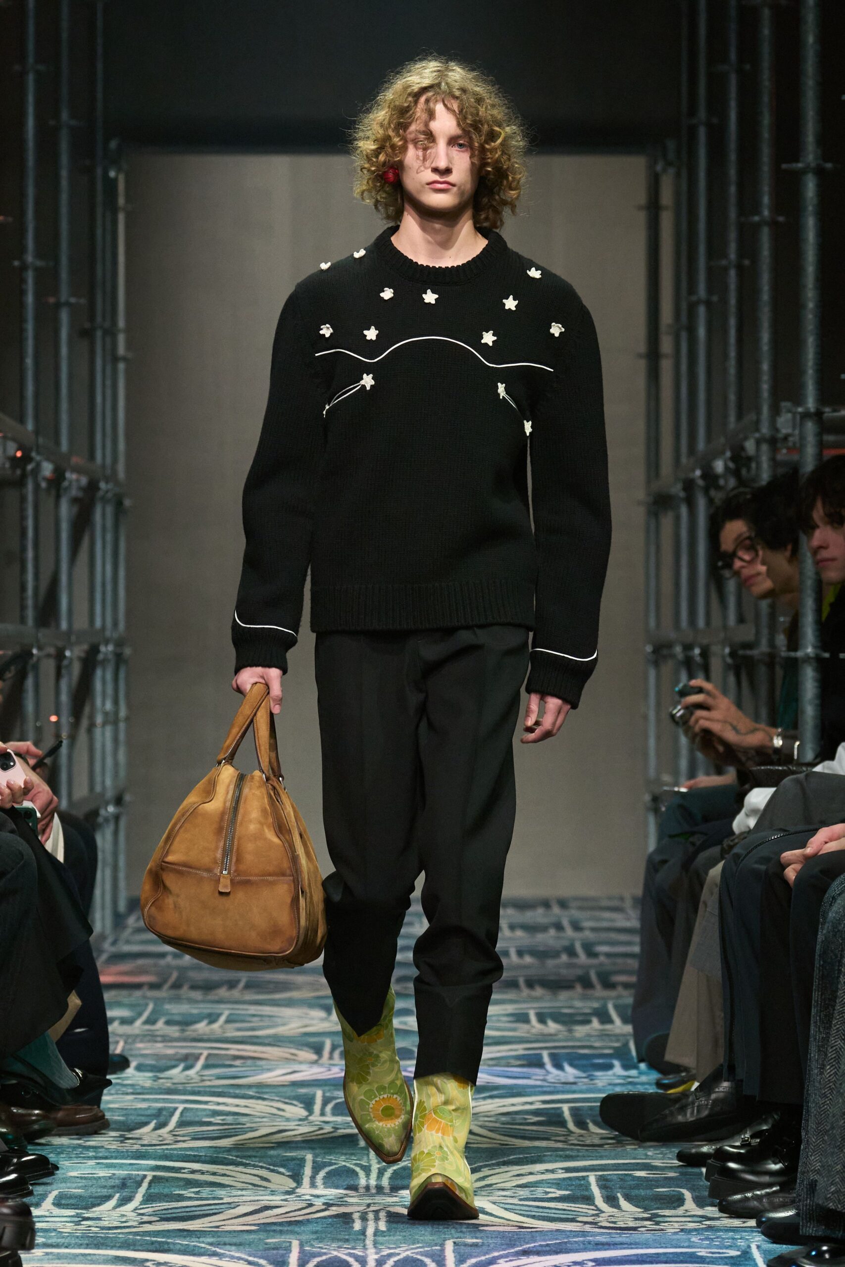 green leather flared shoes
