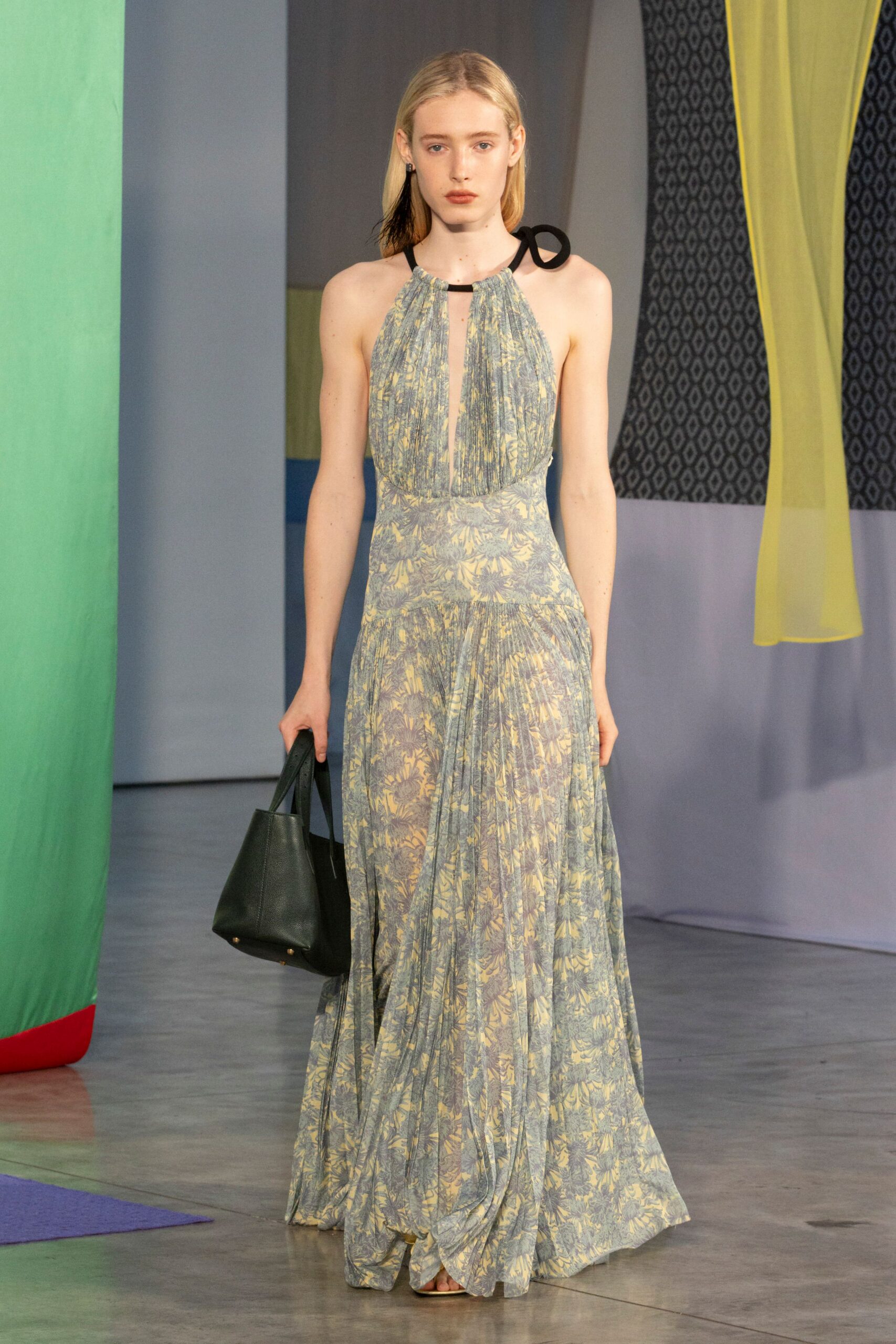 blue floral halter gown