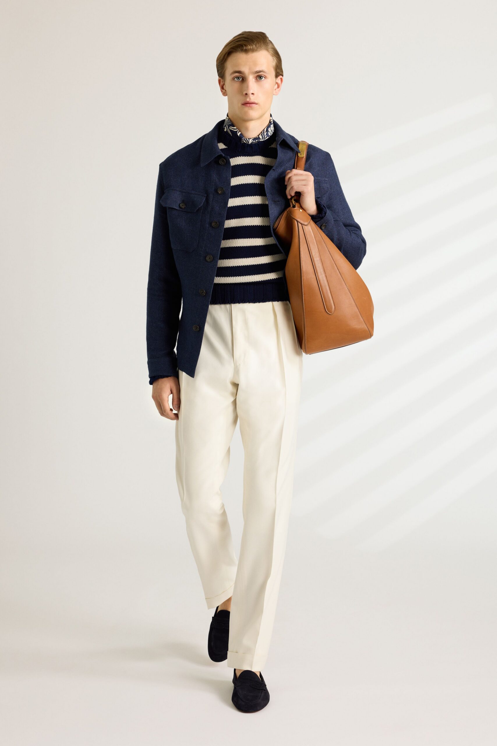 blue cotton long-sleeve collared structured jacket