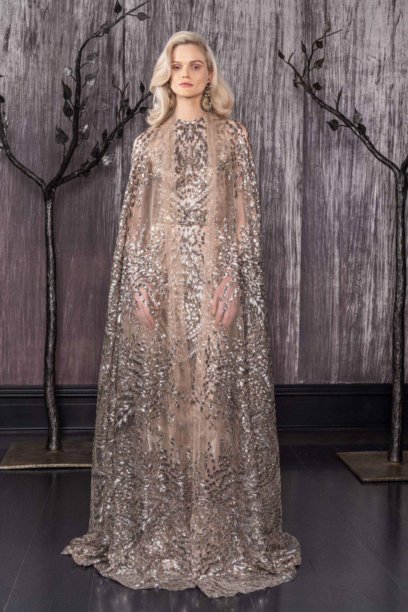beige gold sequin gown