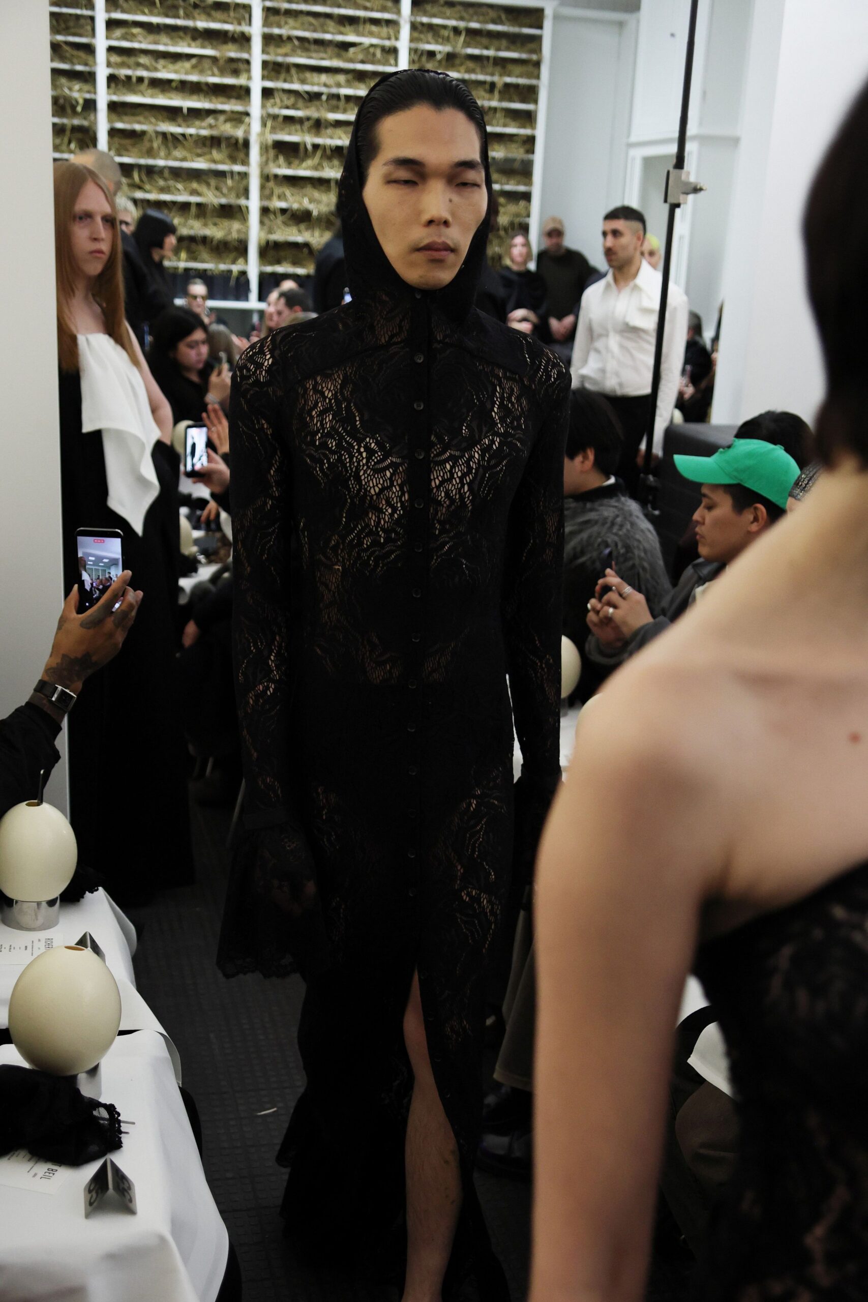 black lace long-sleeve dress