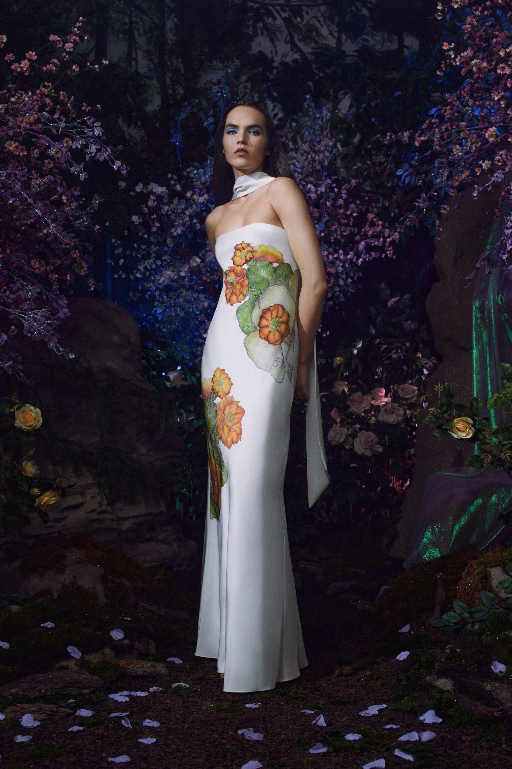 white floral embellished gown