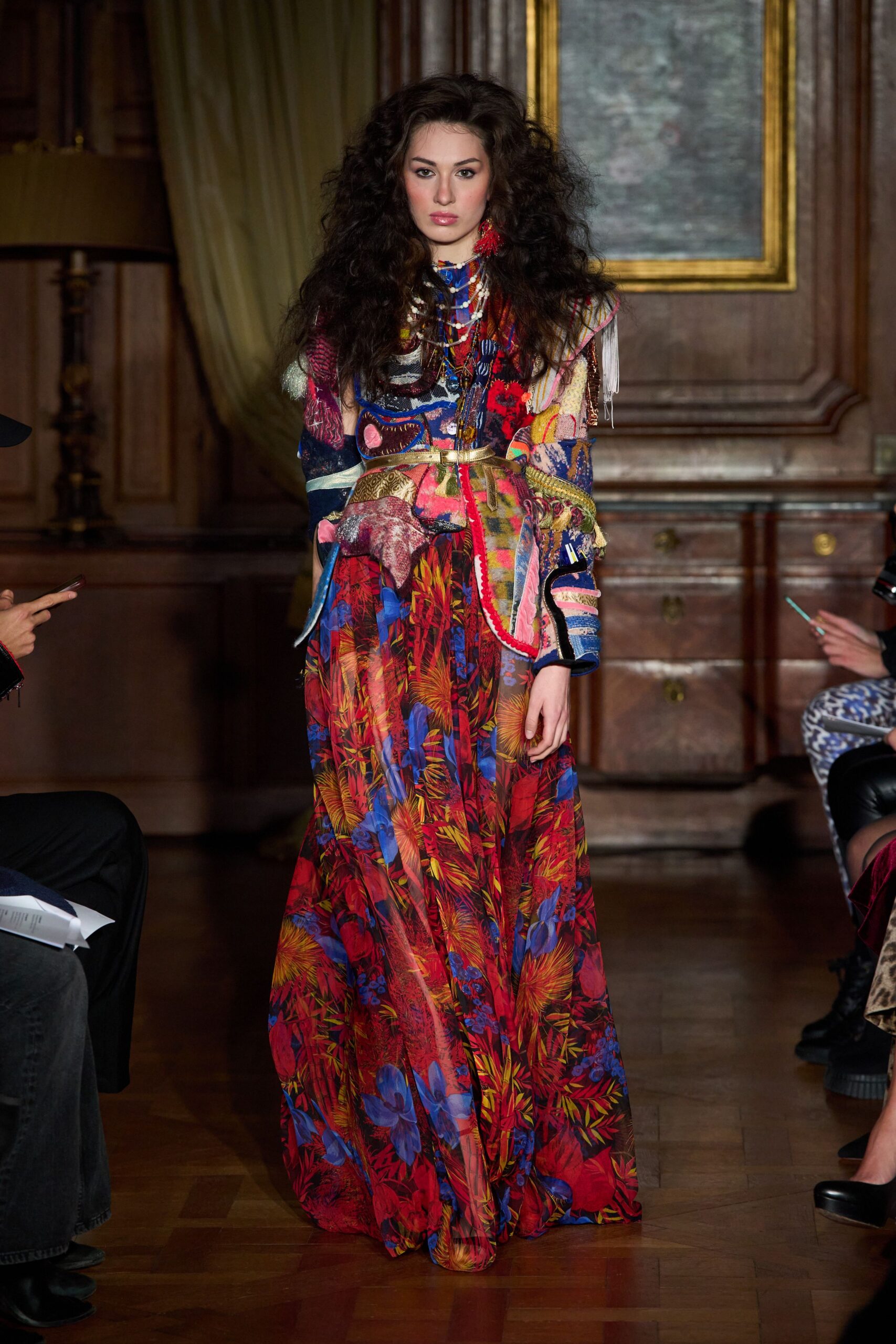 floral silk long-sleeve gown