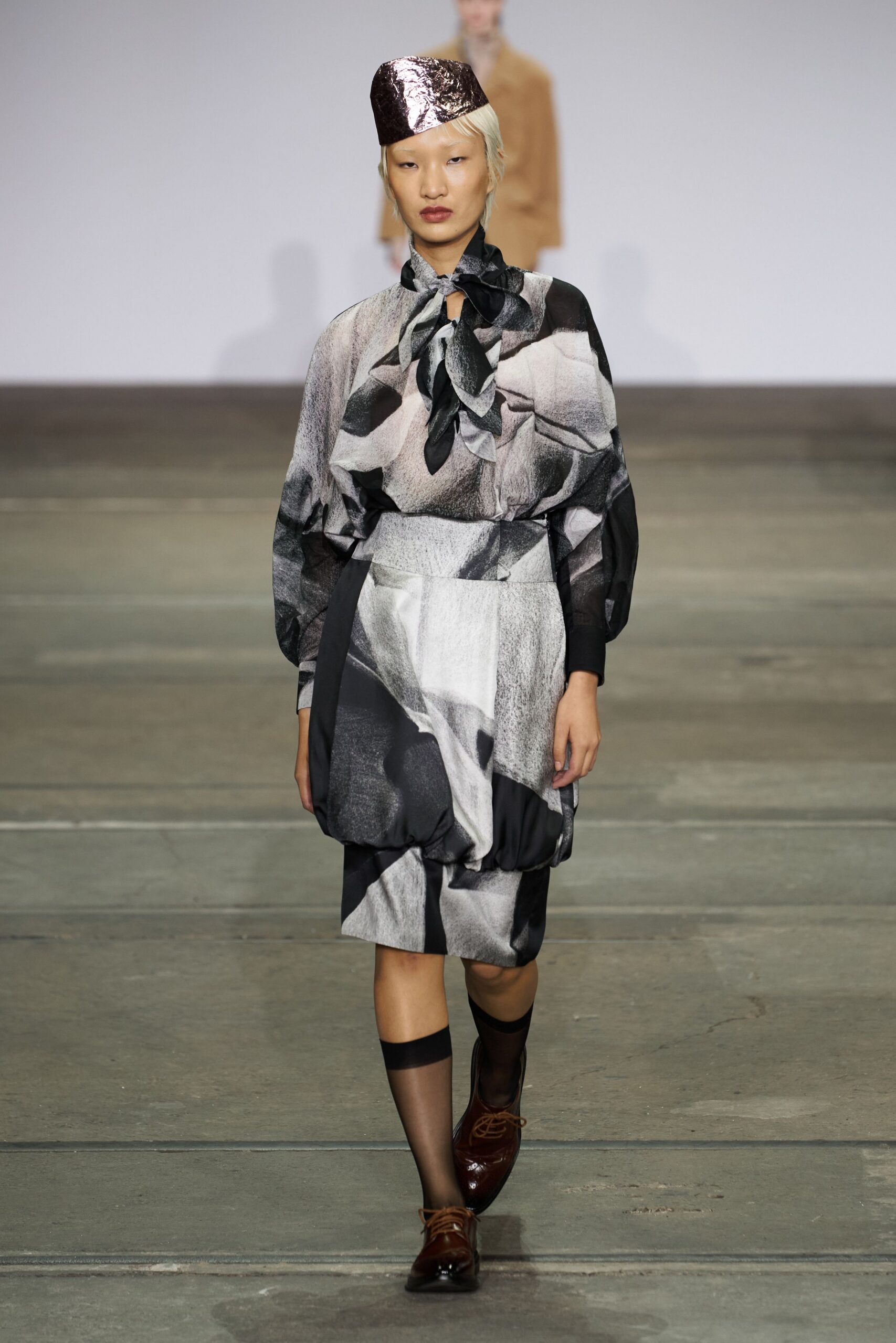 black and white printed midi dress