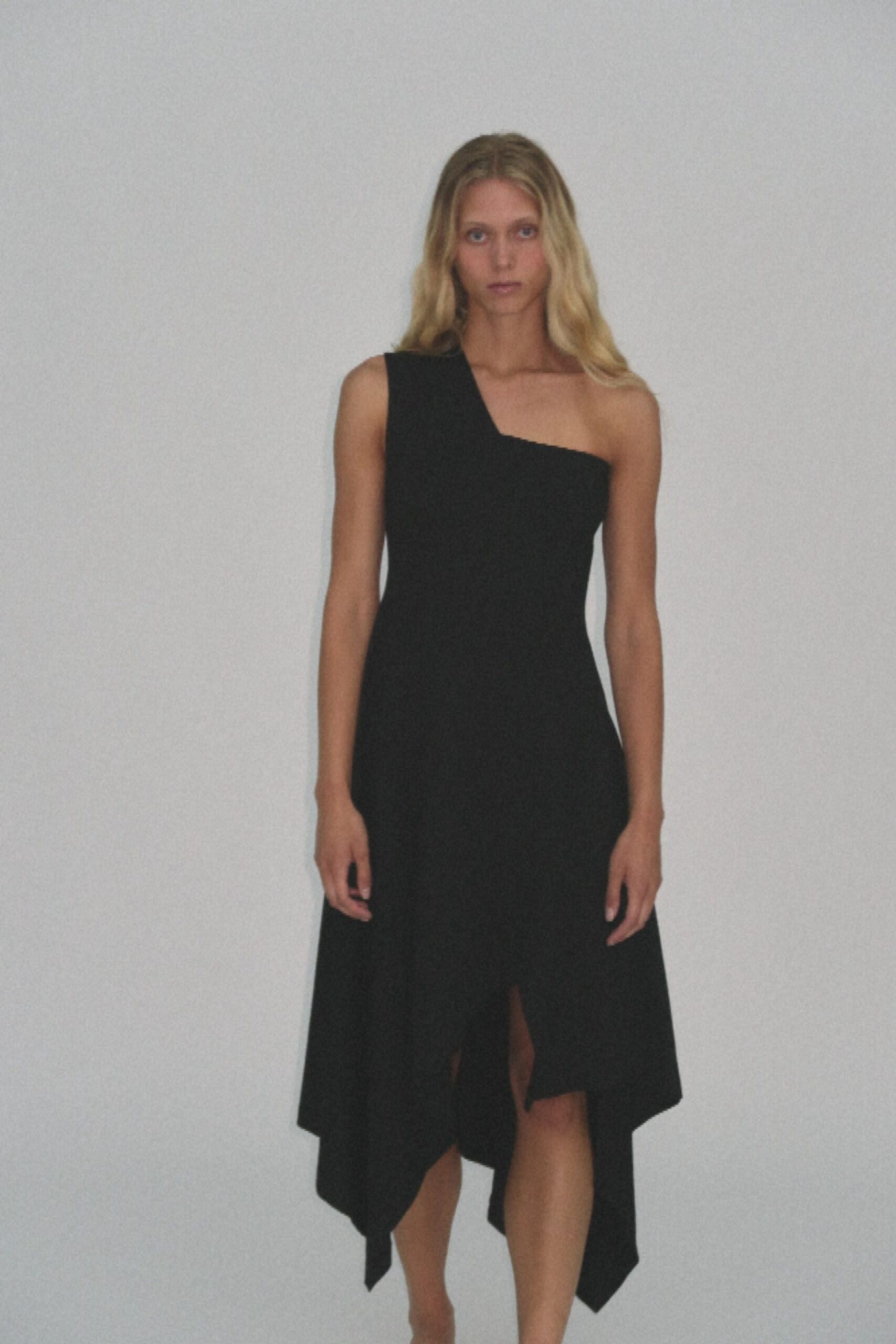 black fitted asymmetric dress