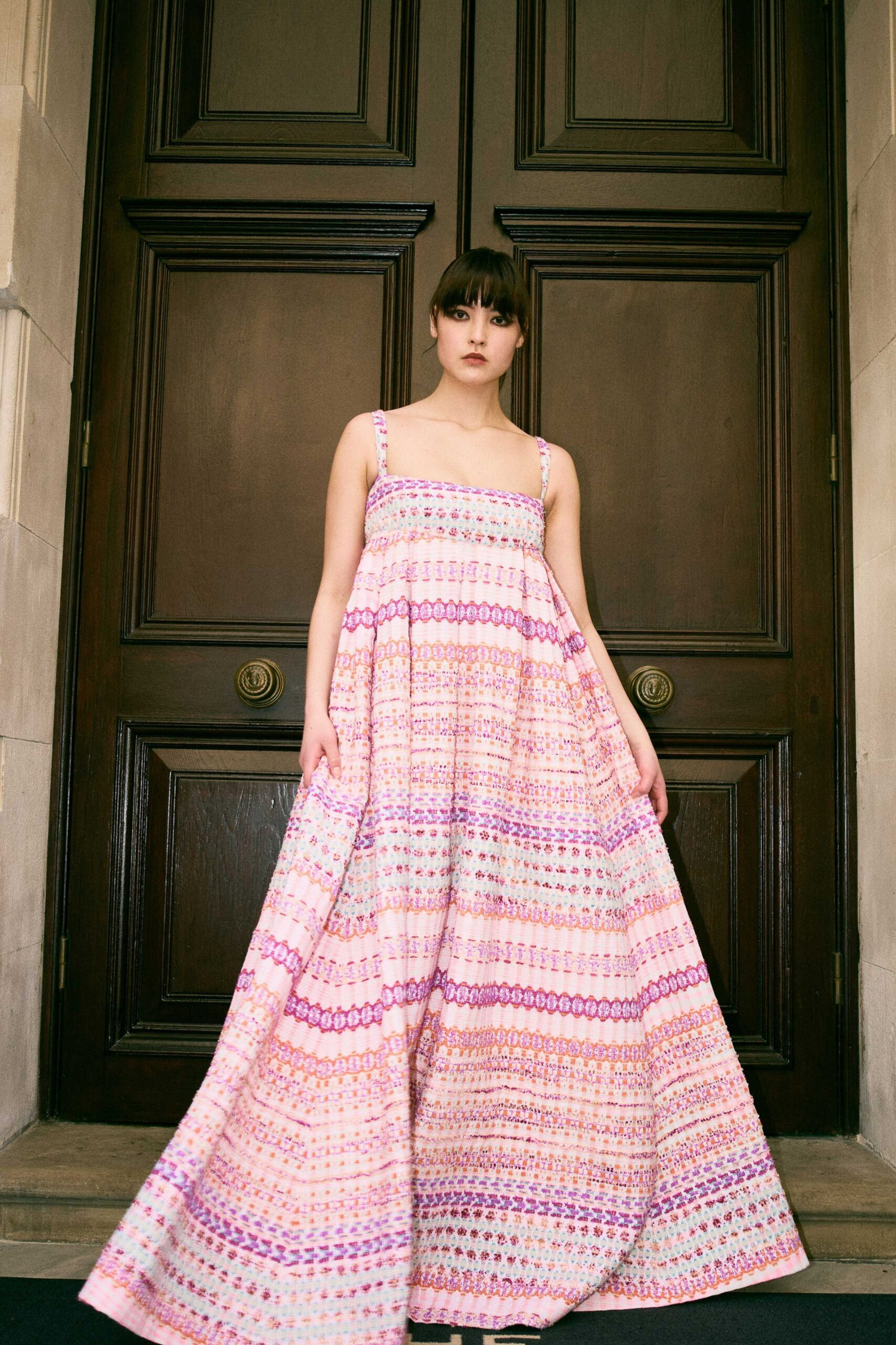 pink printed maxi dress