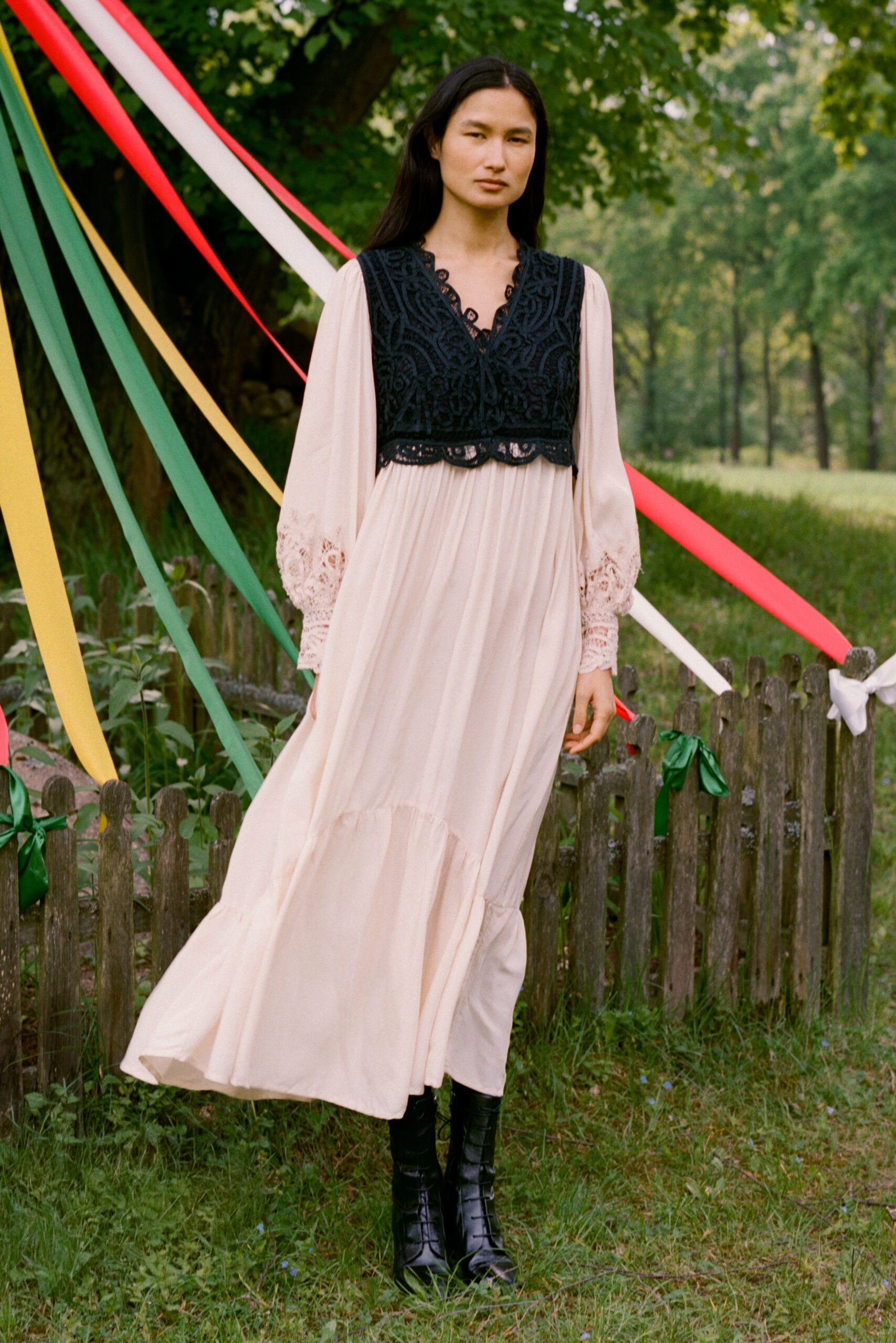 black cotton sleeveless v-neck fitted embroidered vest
