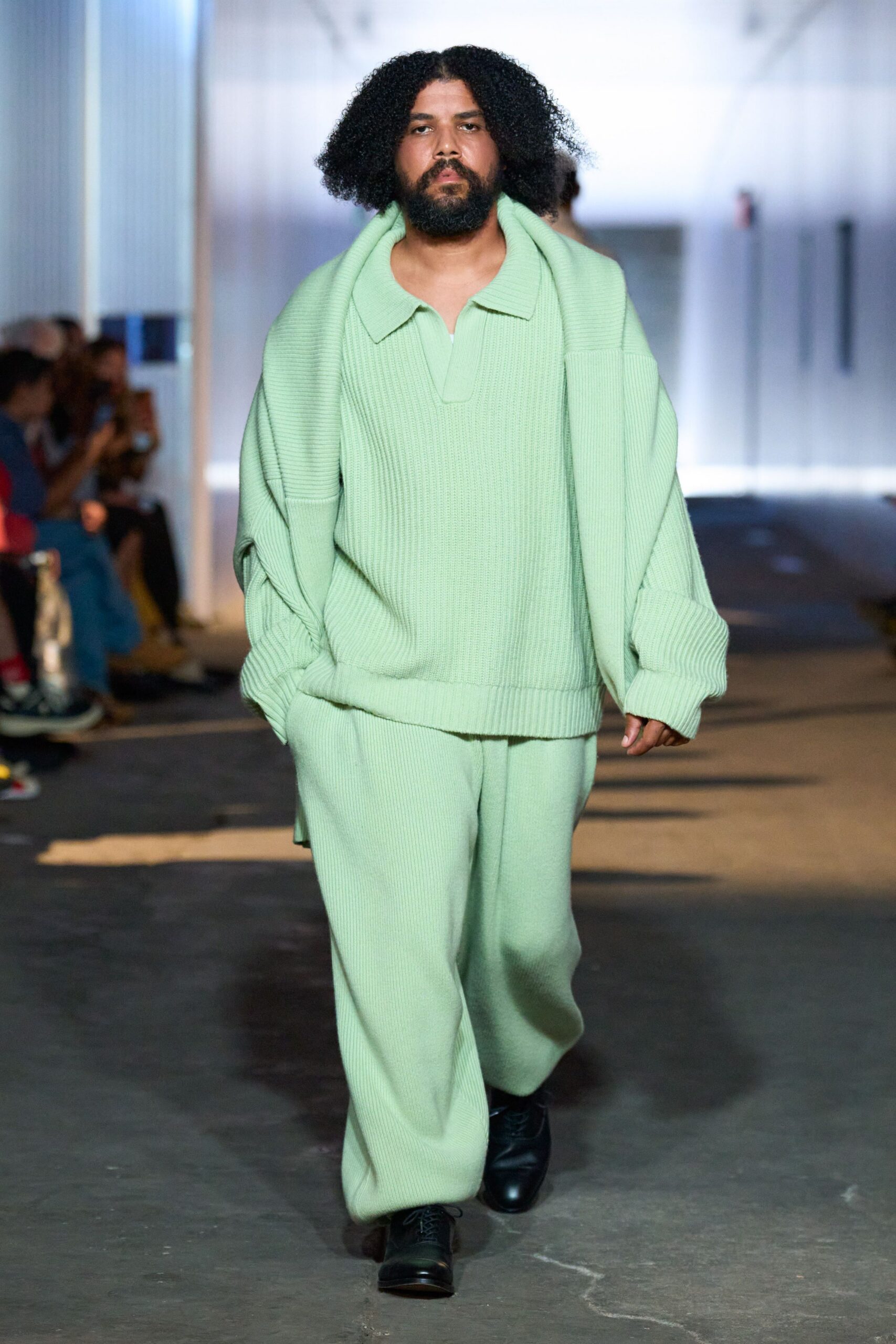 green knit relaxed pants