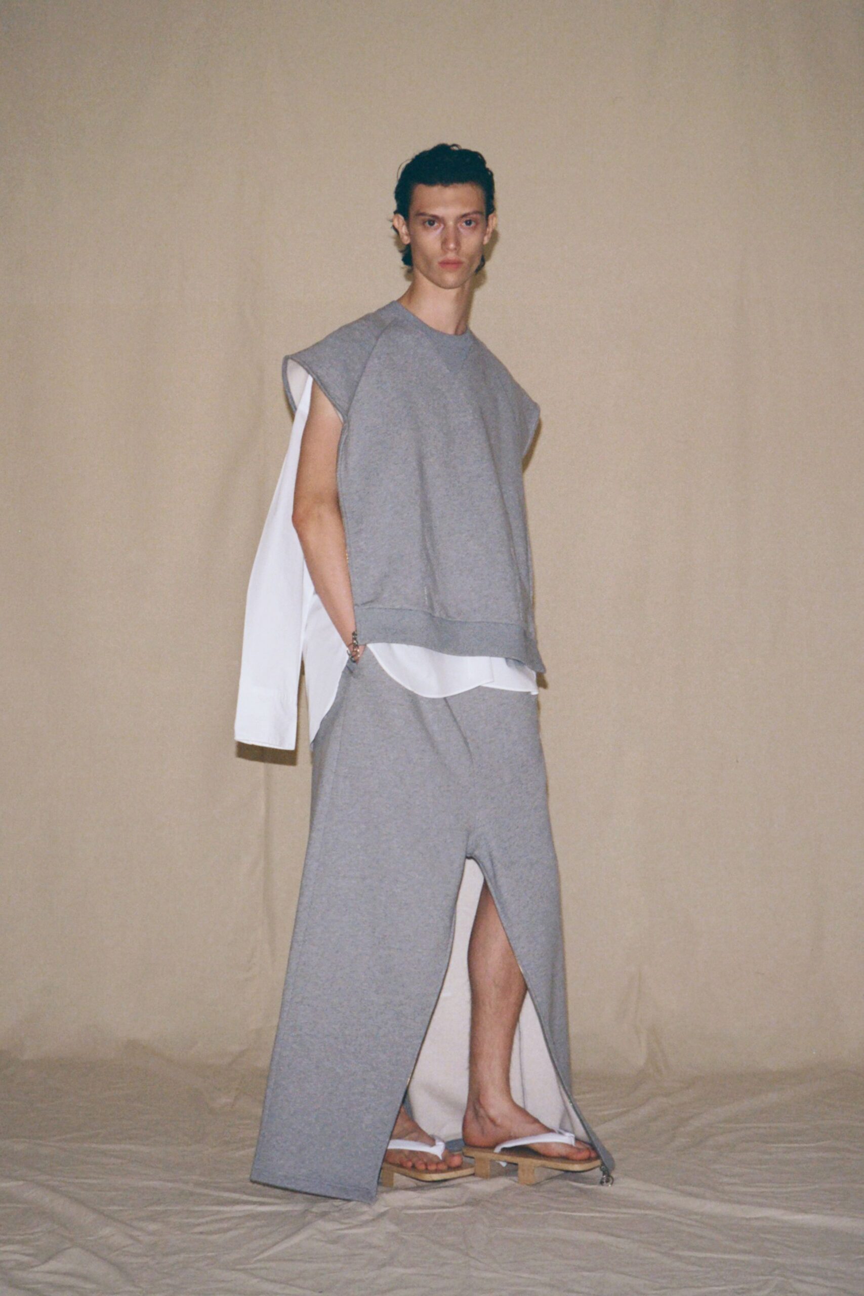 gray cotton top and pants