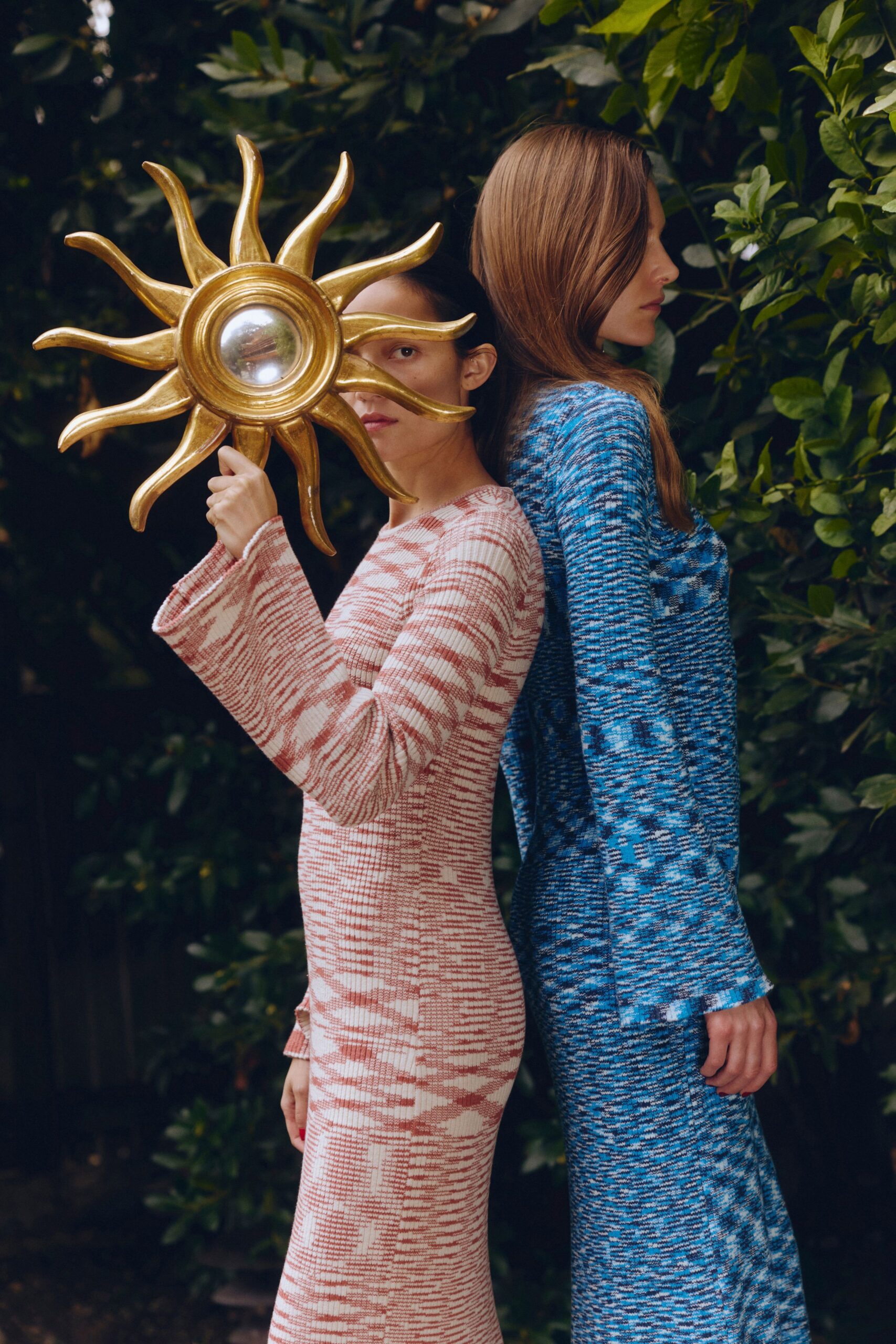 pink and blue printed midi dresses