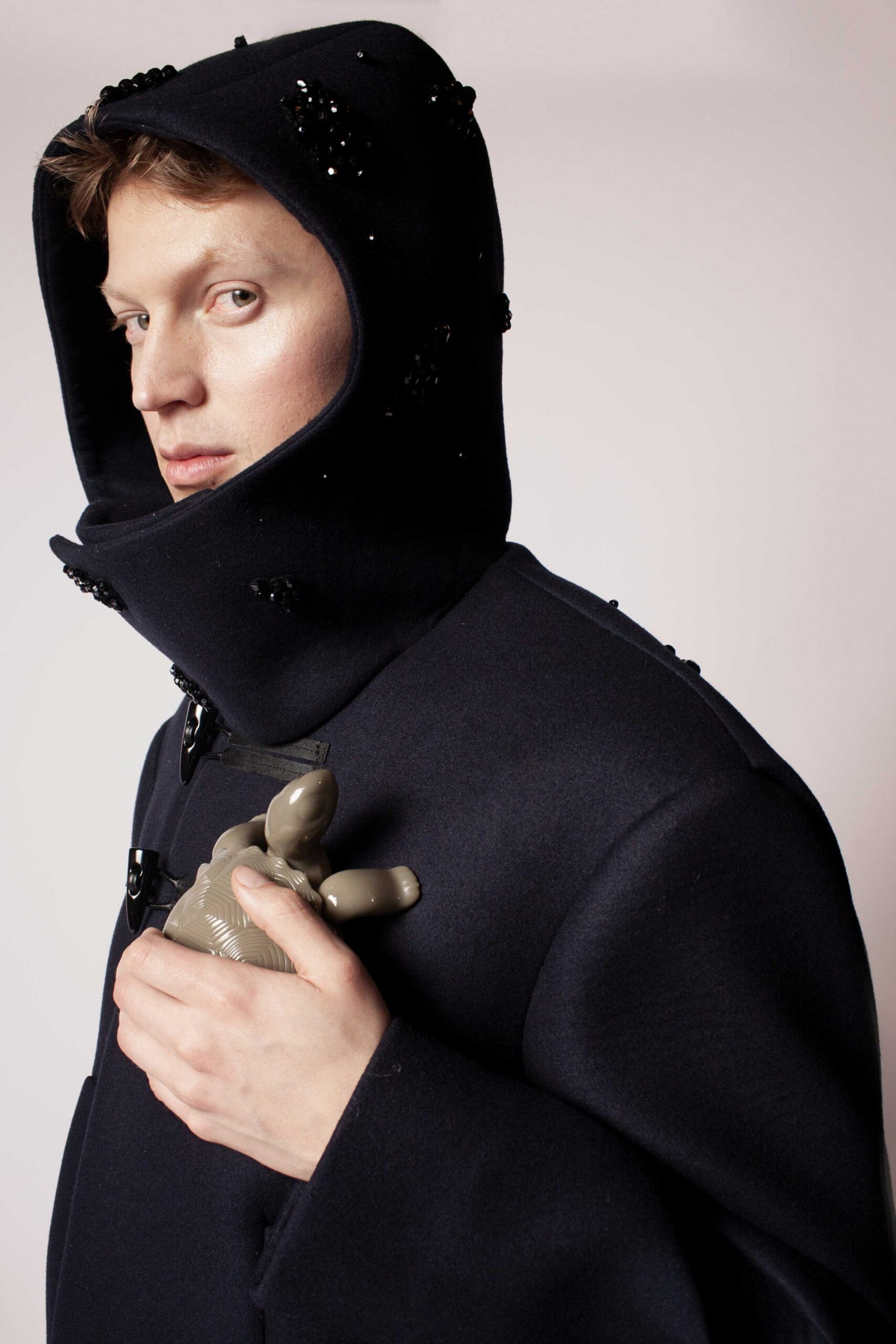 black wool hooded coat