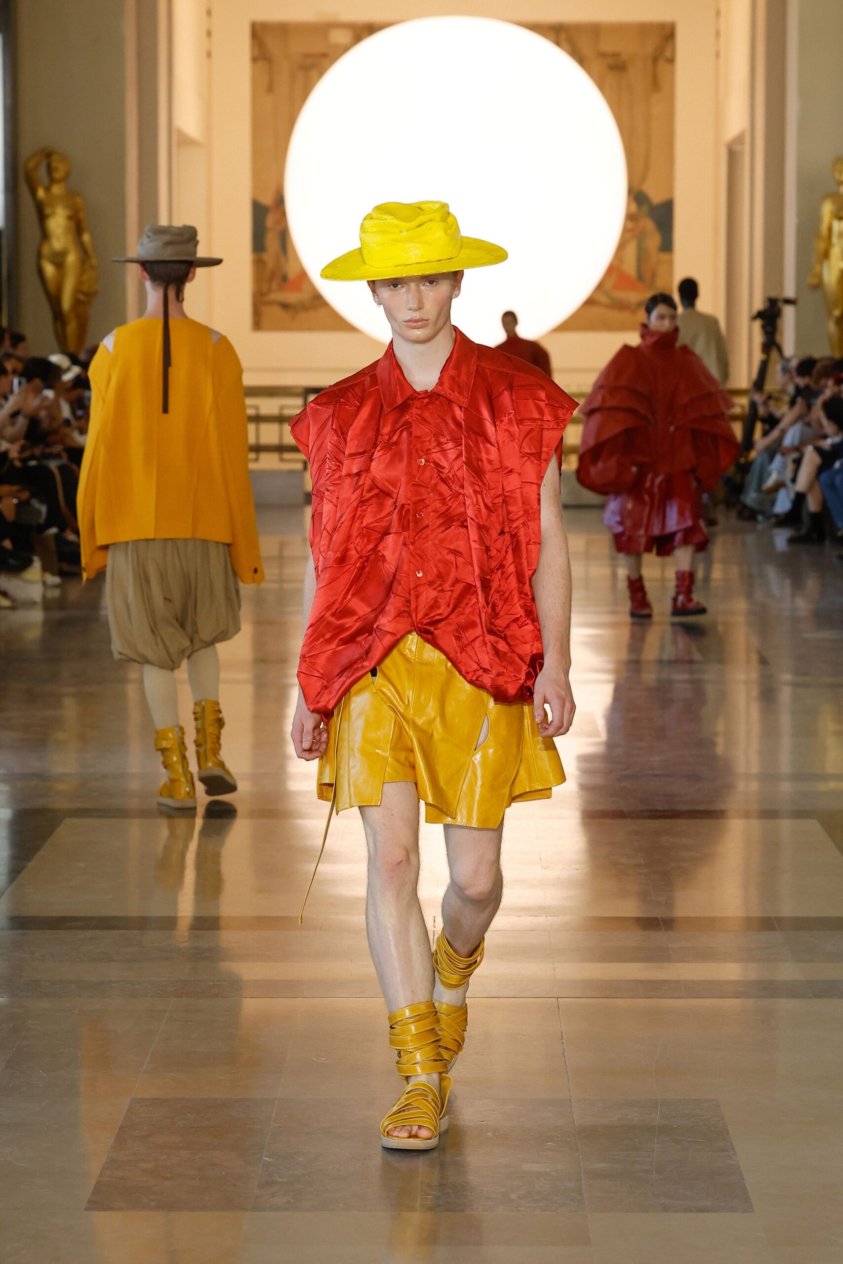 red shirt yellow skirt outfit