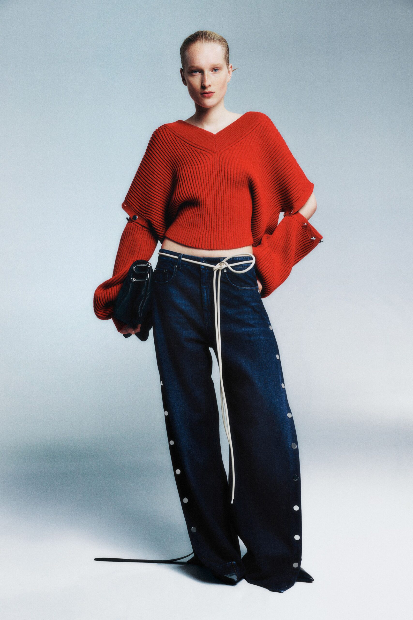 blue denim relaxed high-waisted wide-leg buttoned pants