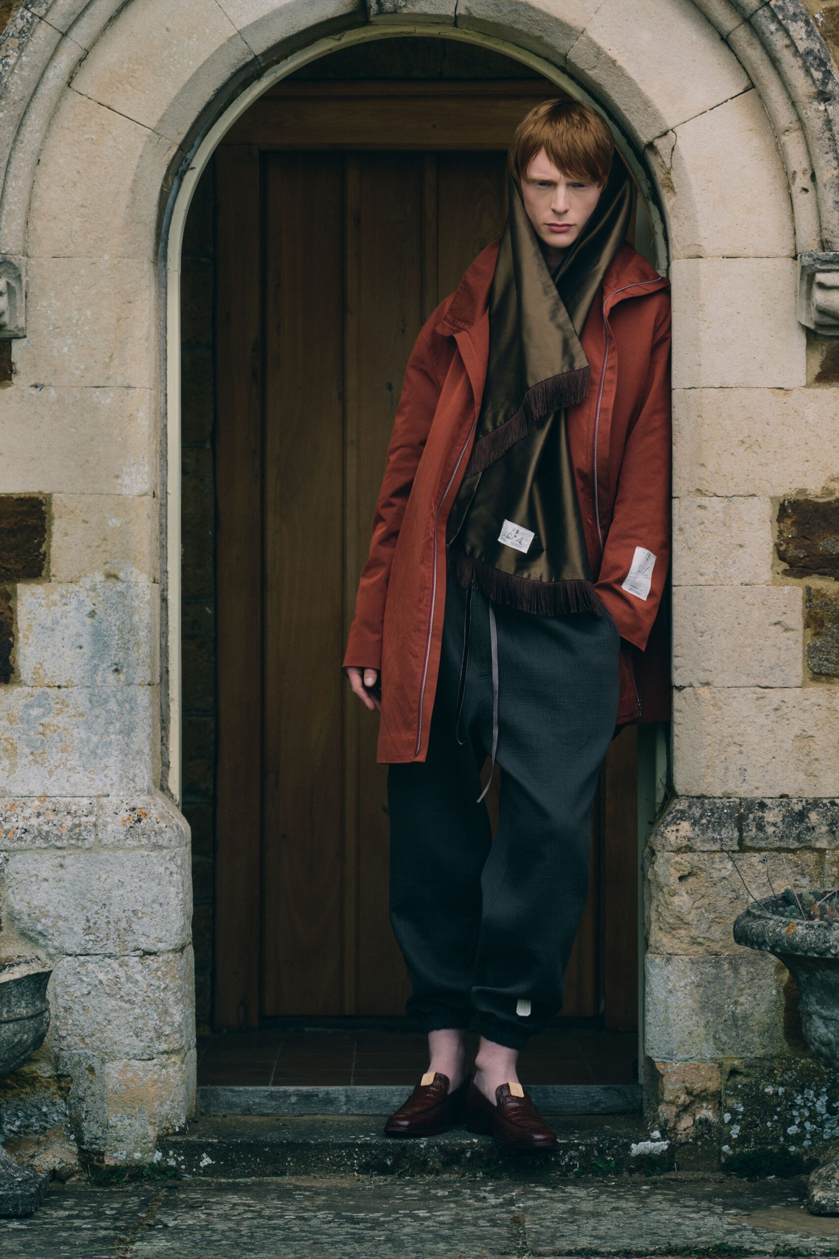 brown cotton fringed scarf