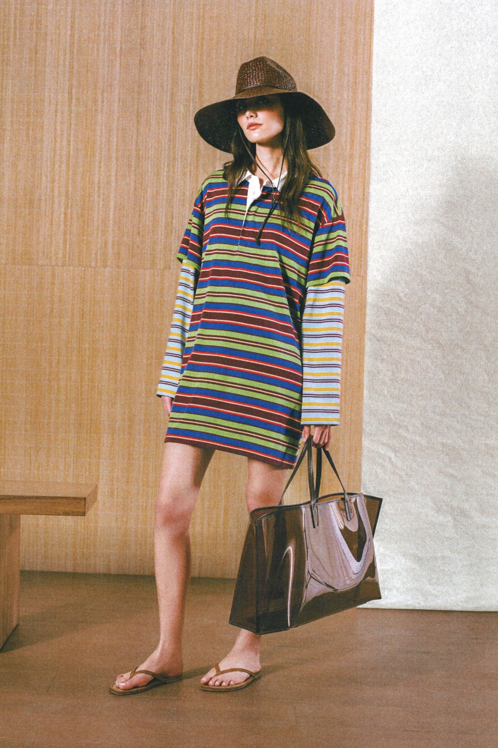 multi cotton short-sleeve collared relaxed striped short dress