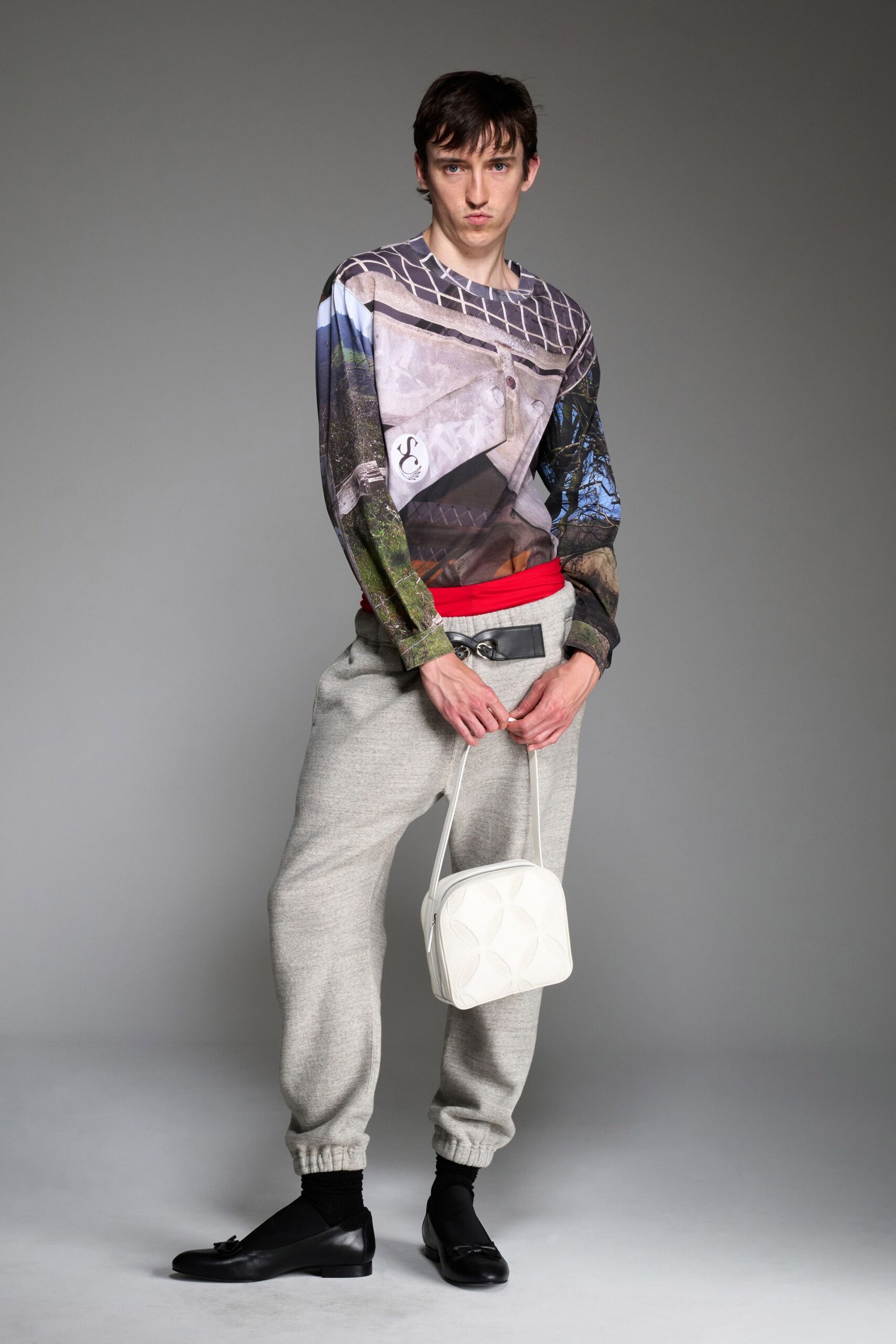 multi cotton long-sleeve collared relaxed printed top