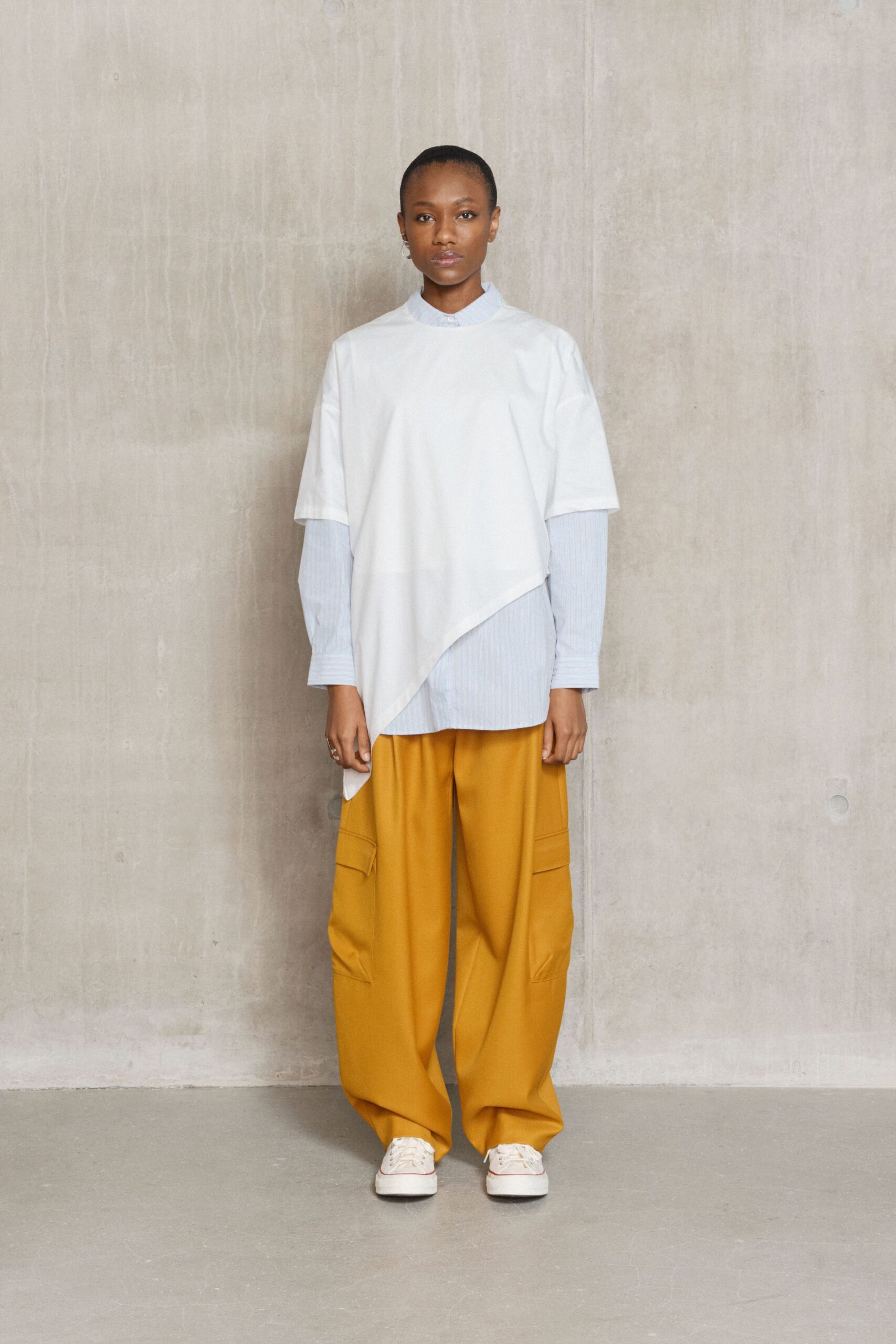 yellow cotton relaxed cargo pants