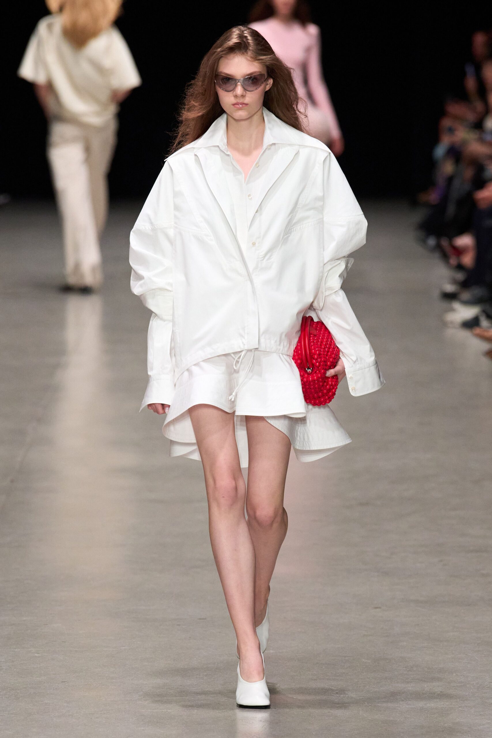 white cotton long-sleeve collared oversized buttoned mini shirt-dress