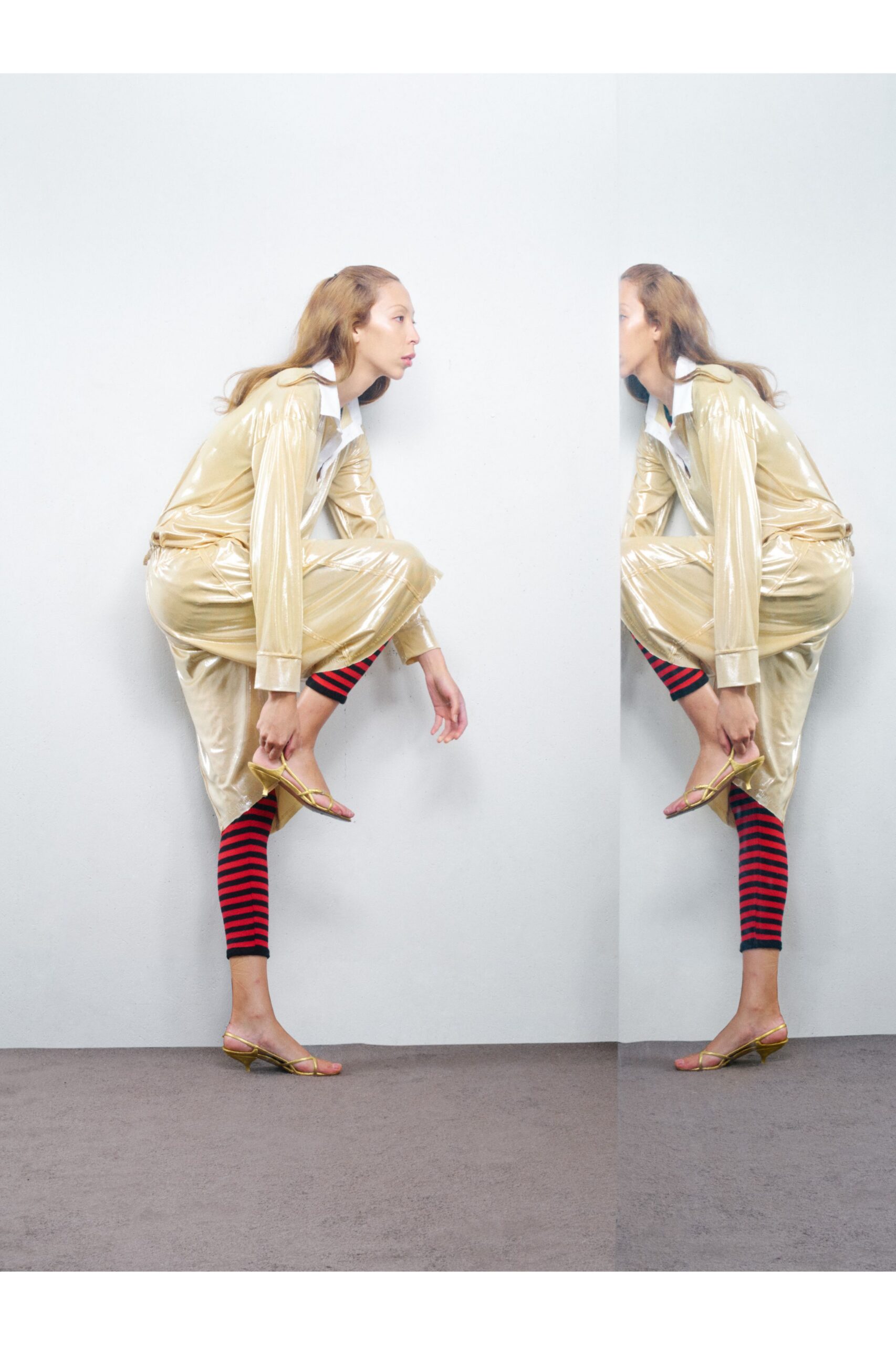 gold vinyl relaxed jacket and pants