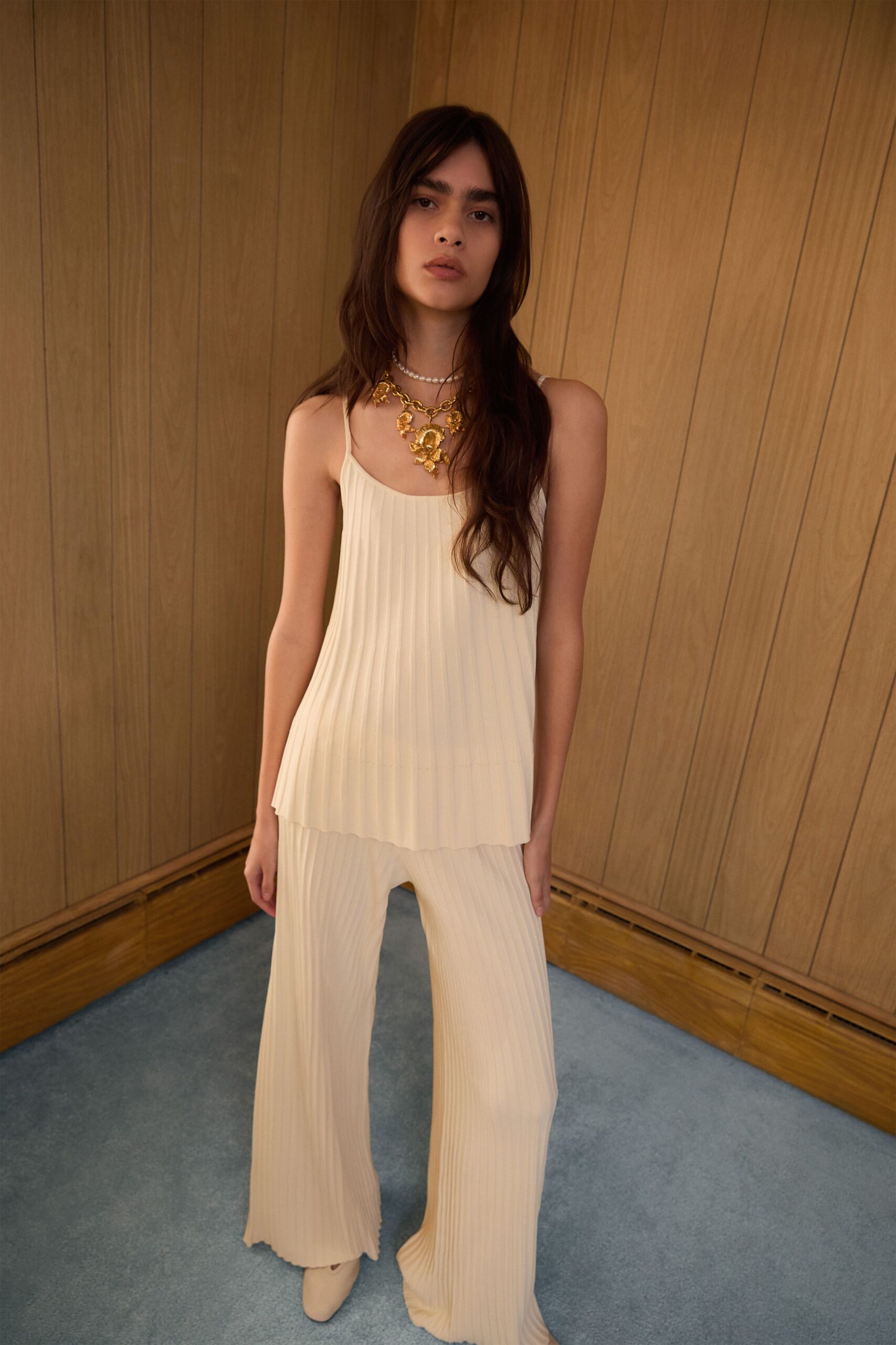 ivory silk relaxed pleated wide-leg pants