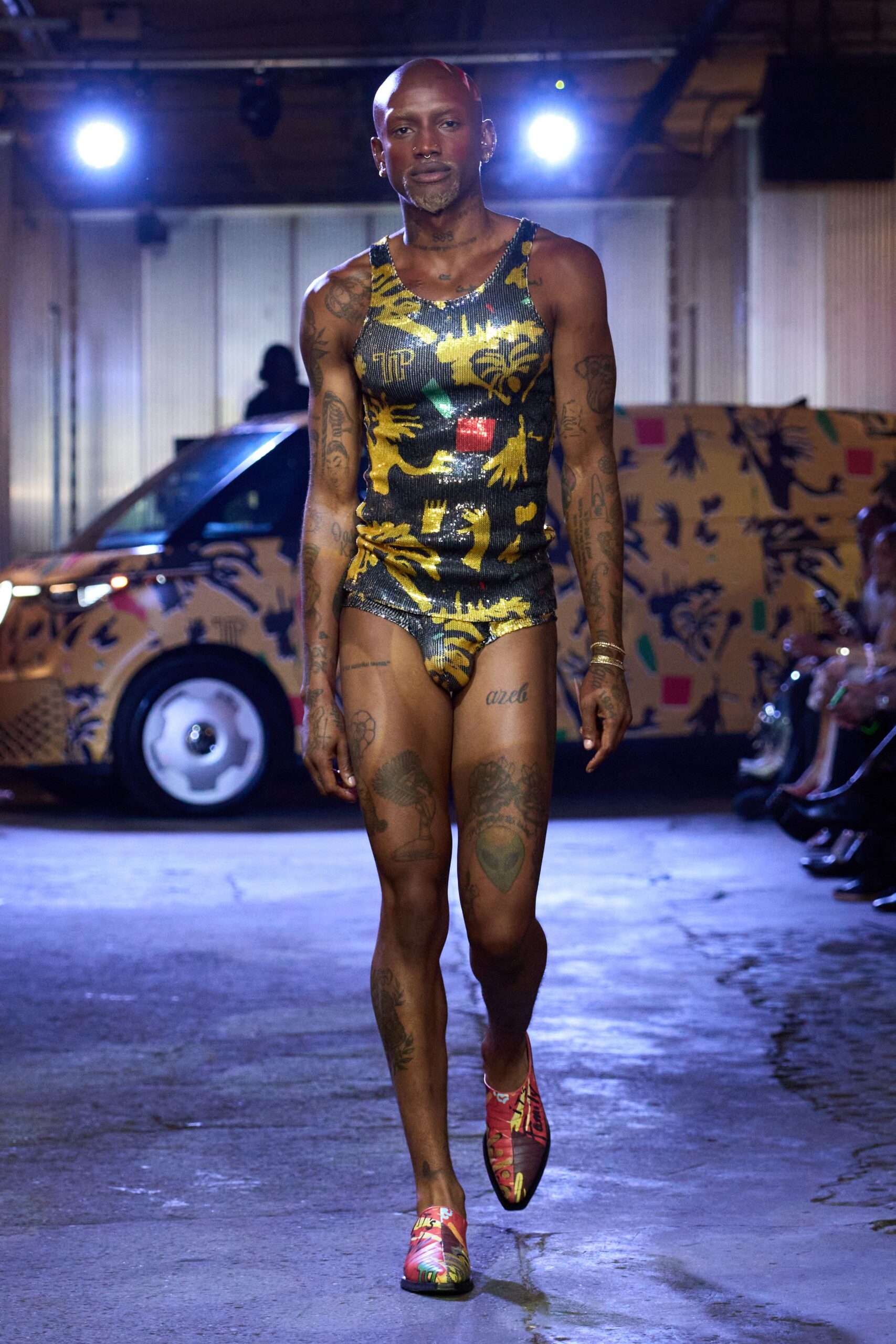 multi-colored sequin bodysuit