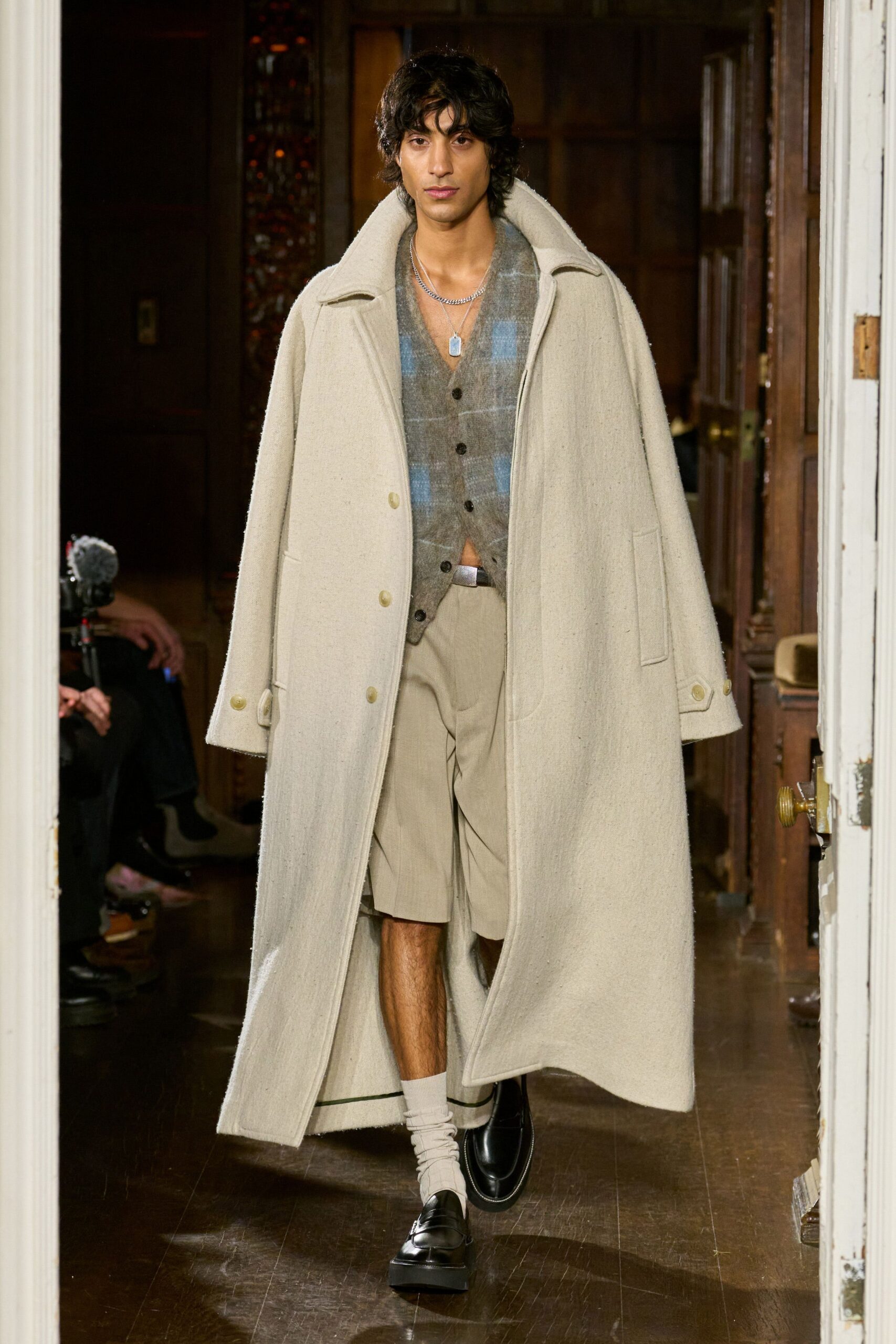 white wool long-sleeve collared oversized maxi coat