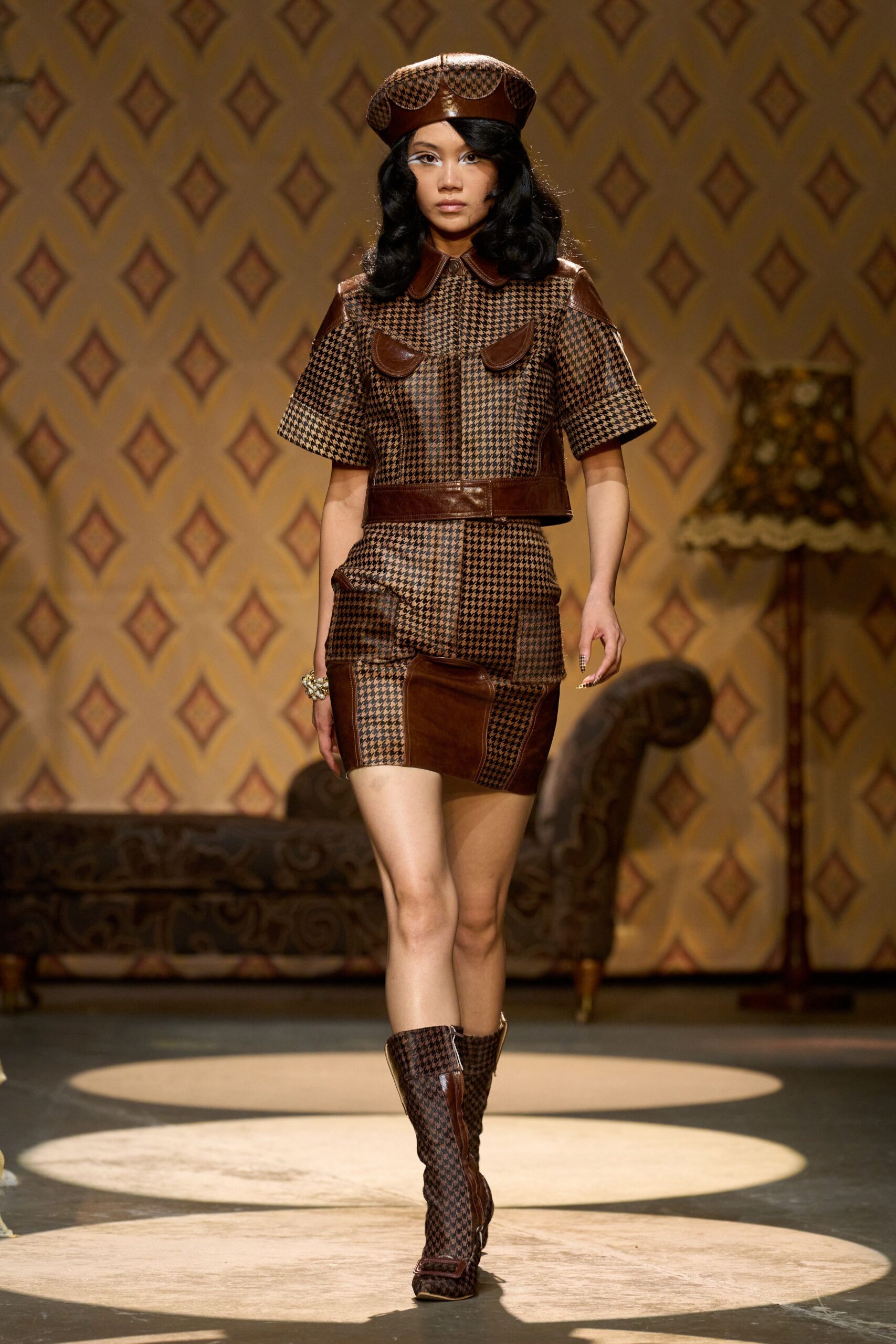 brown leather fitted outfit