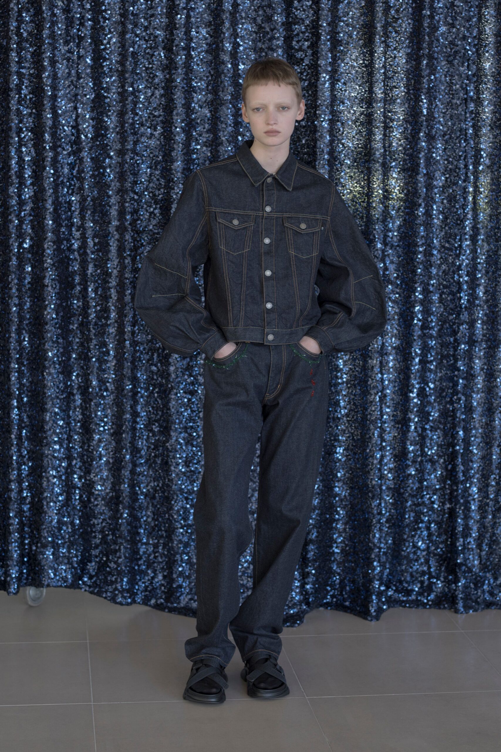 blue denim jacket and pants