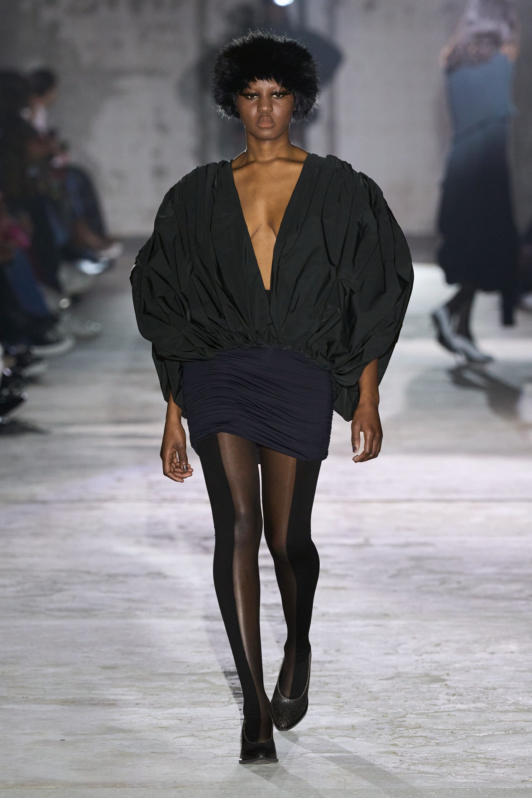 black pleated mini dress with shoes