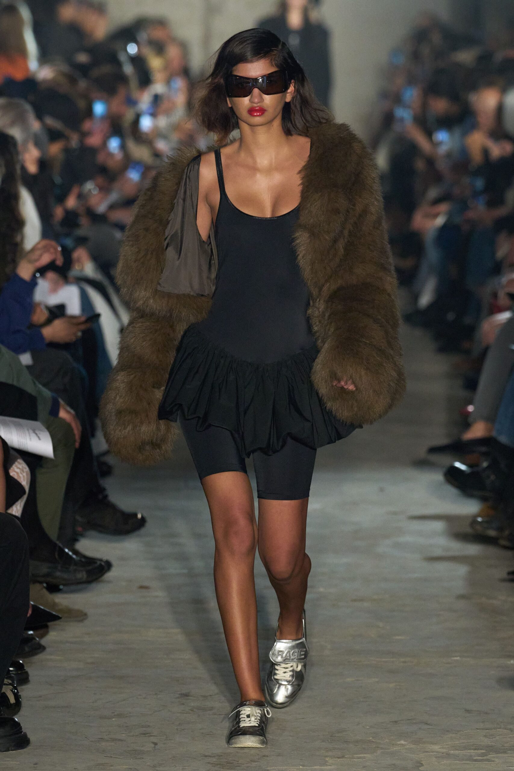 brown faux-fur oversized coat
