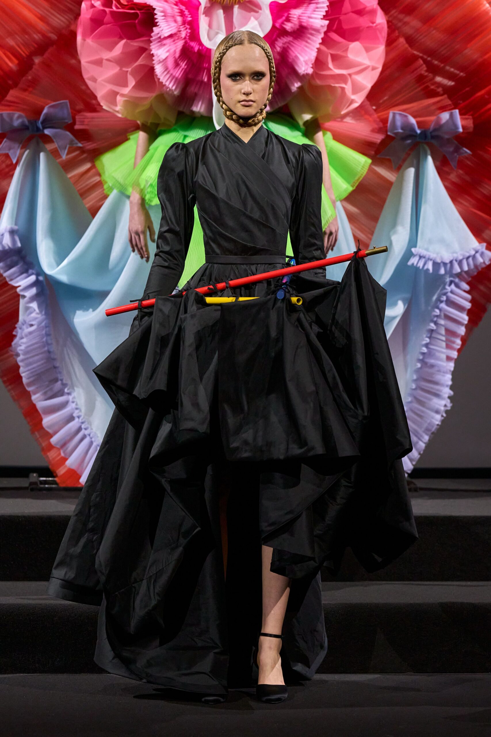 black silk long-sleeve gown