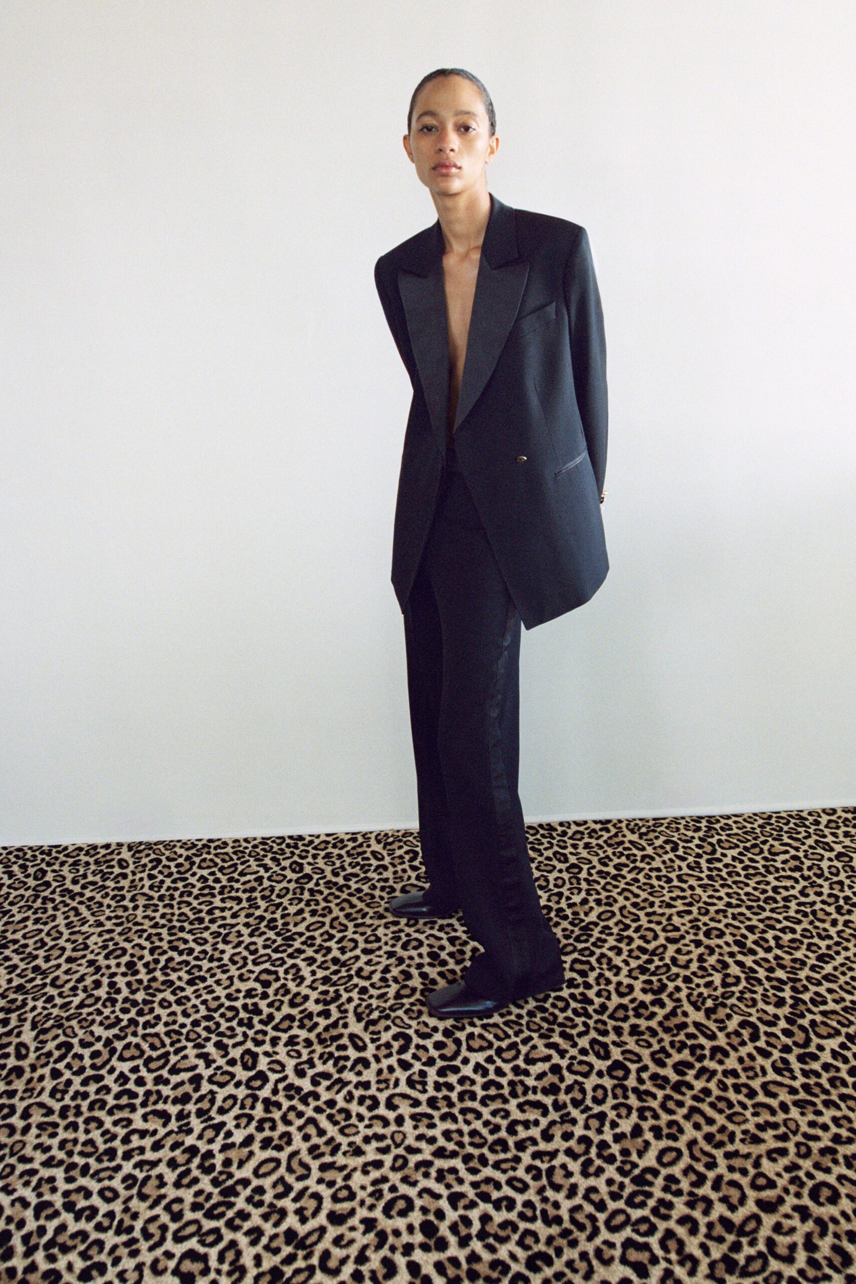 black tailored blazer and pants