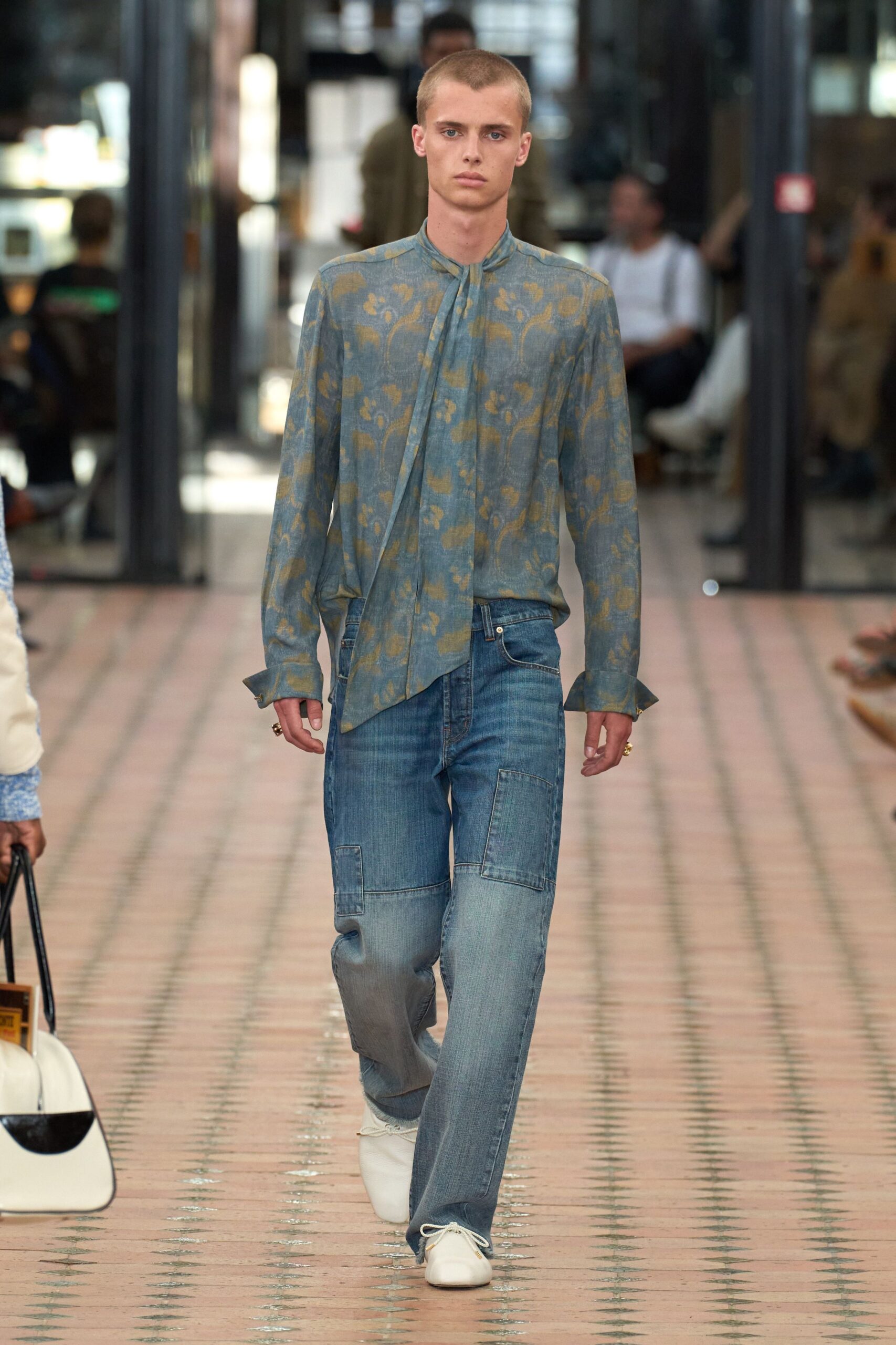 blue printed shirt with denim pants