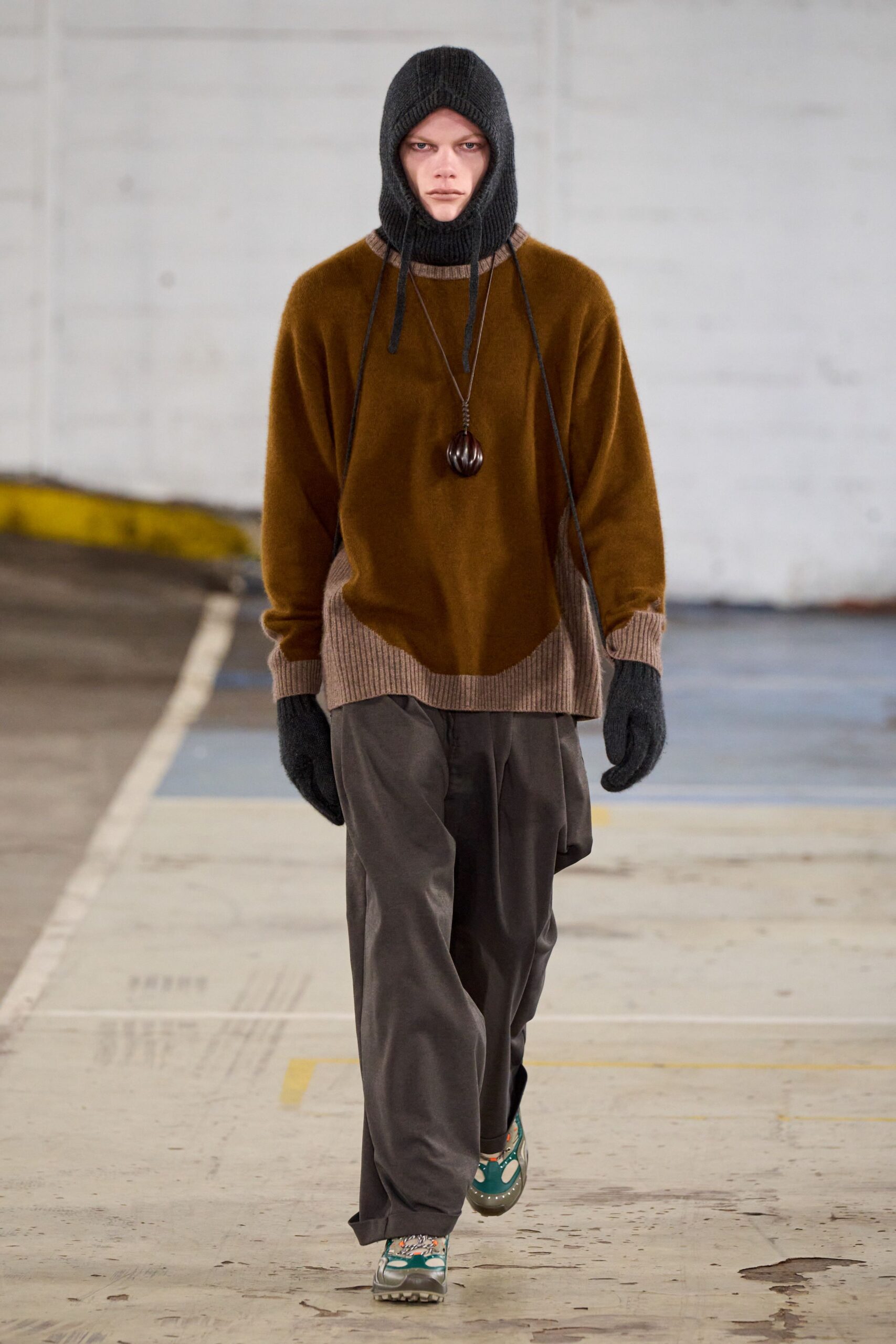 brown wool long-sleeve high-neck relaxed layered sweater