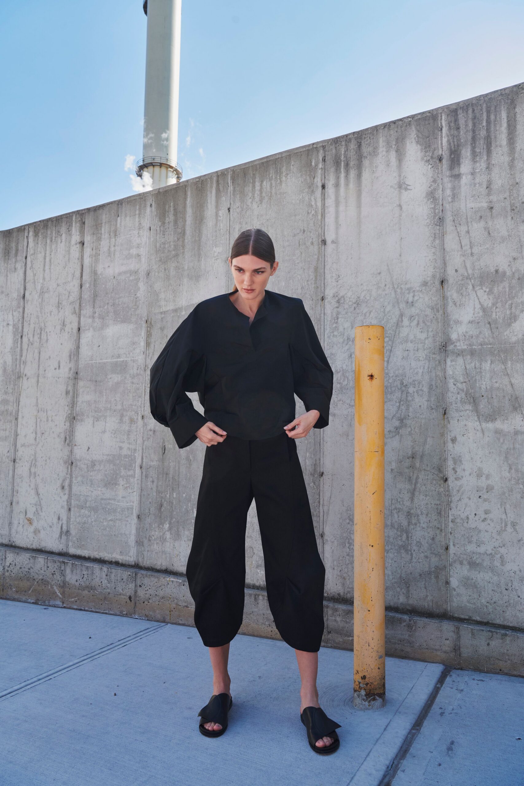 black relaxed top and pants