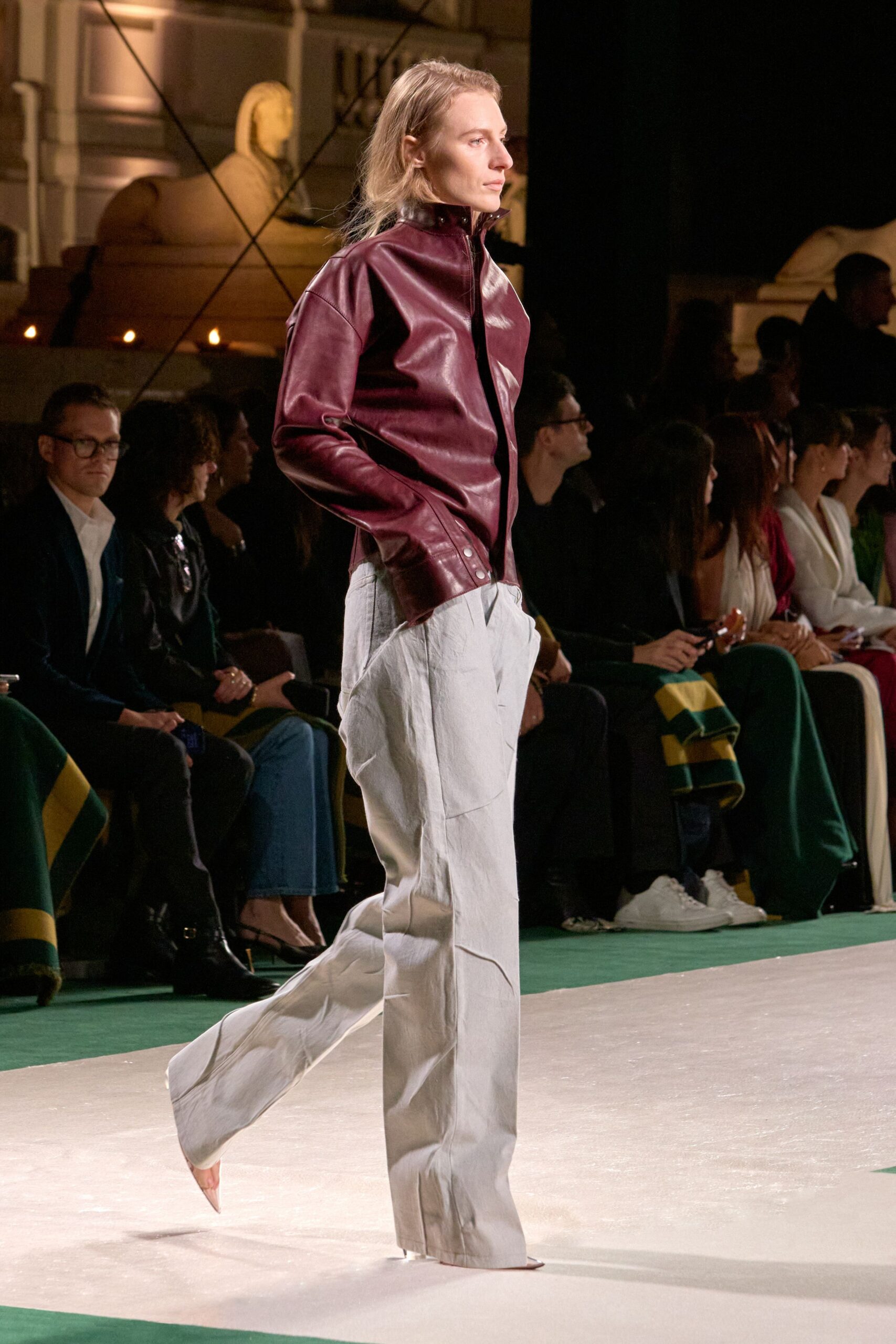 maroon leather long-sleeve collared fitted jacket