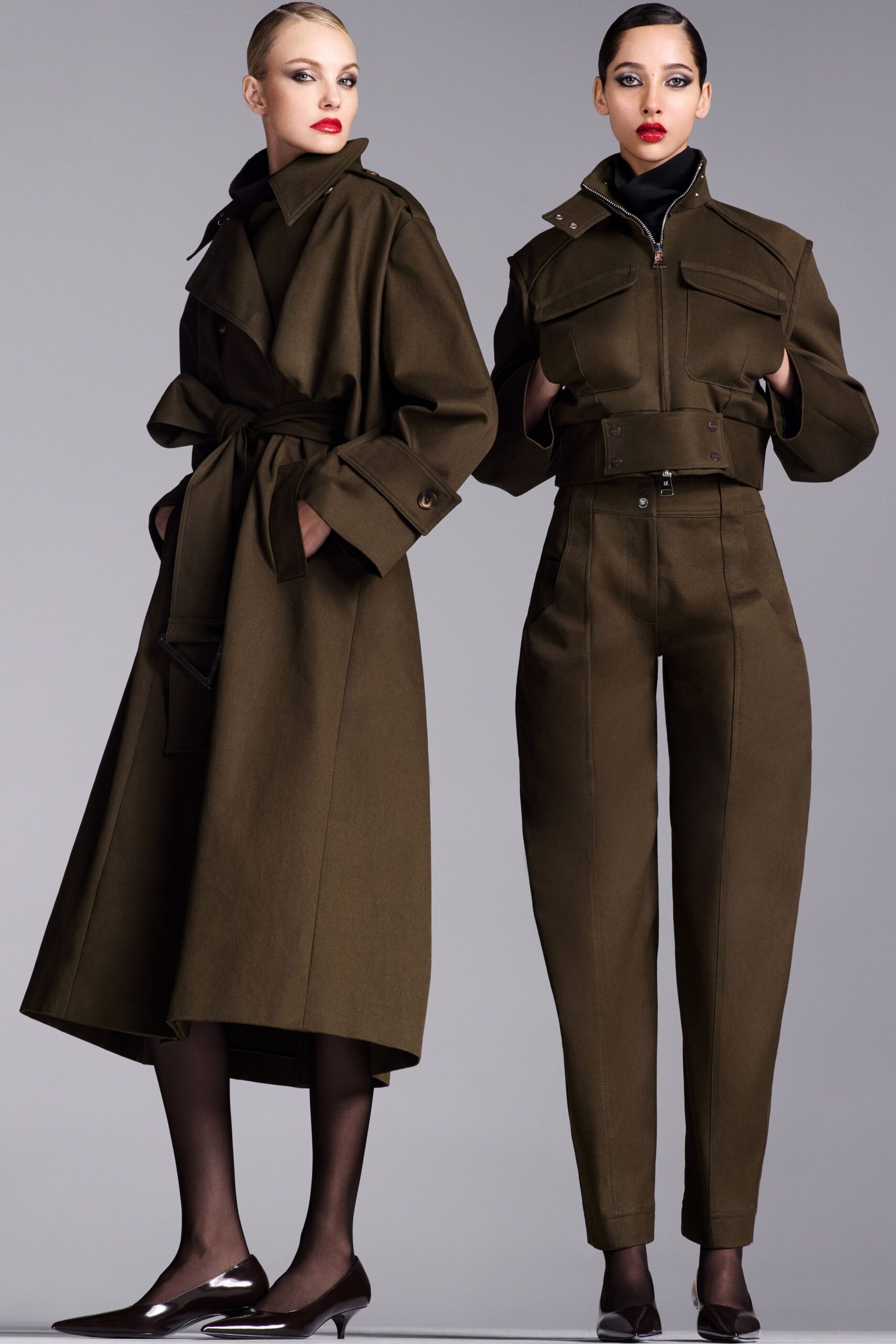 brown wool long-sleeve collared relaxed belted maxi trench