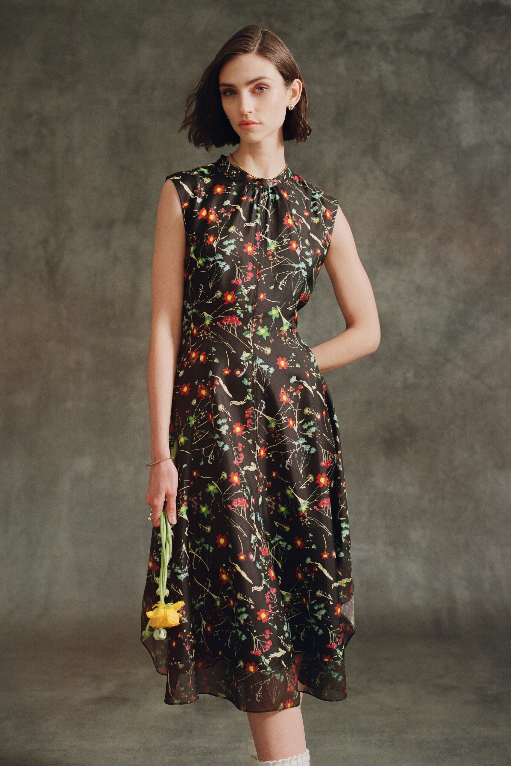black floral midi dress