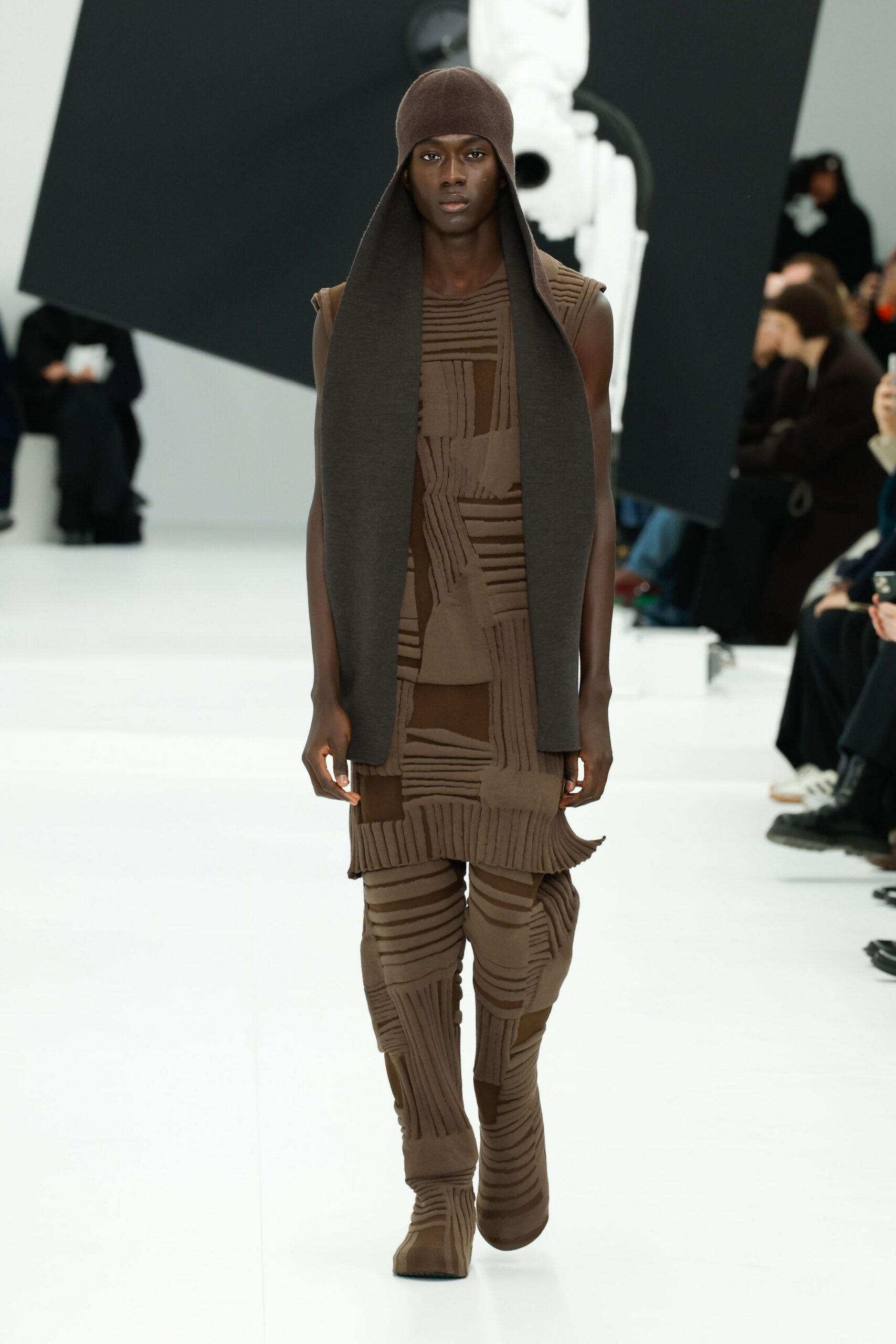 brown layered dress with boots