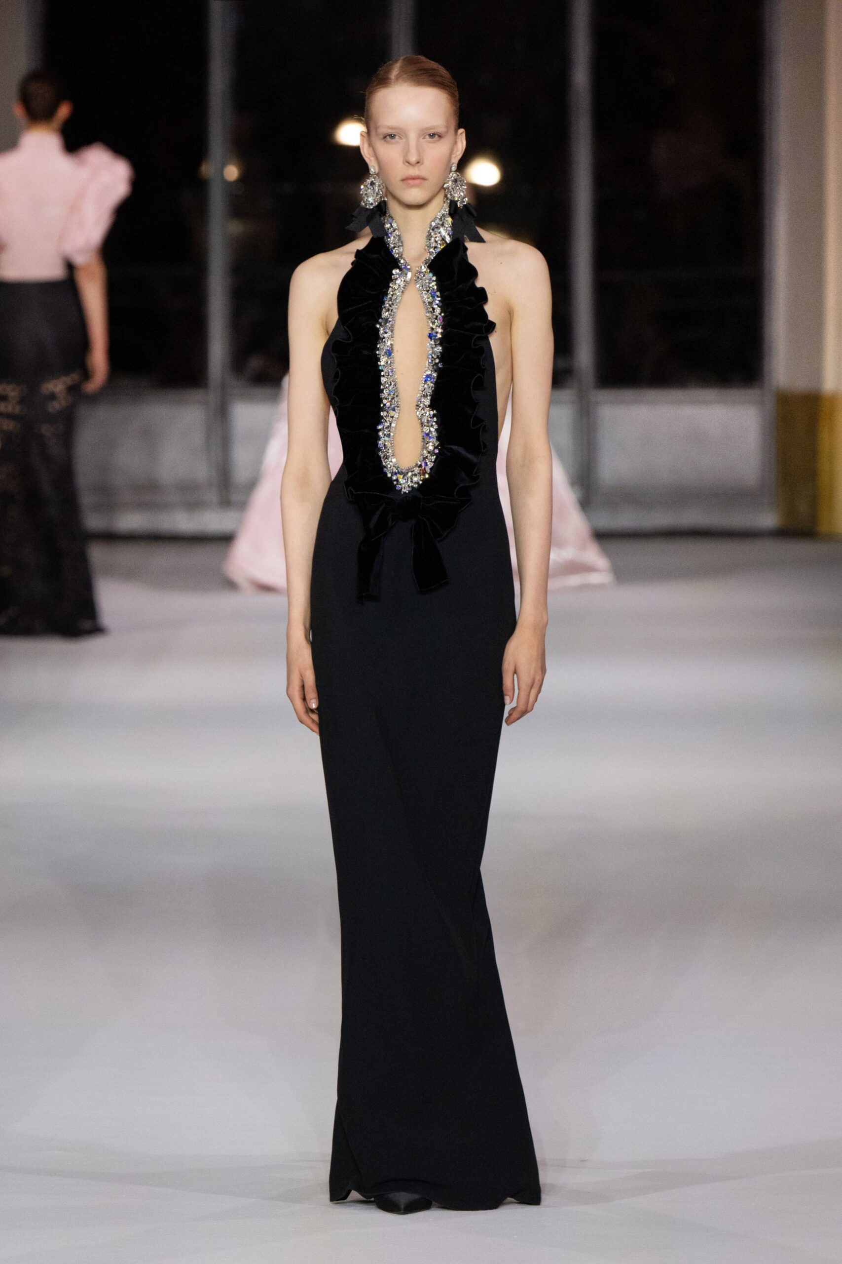 black silk sleeveless gown