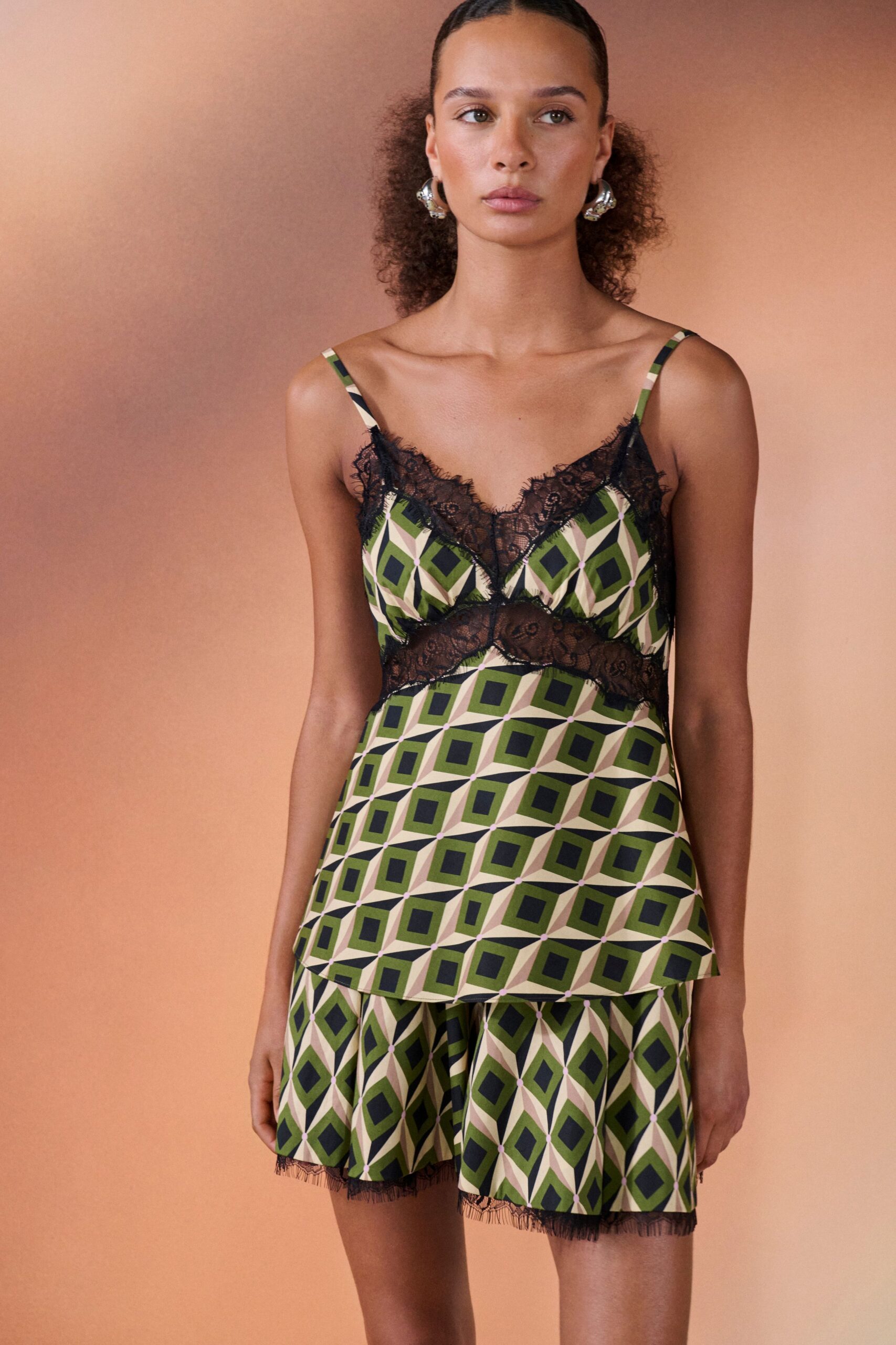 green and black printed mini dress