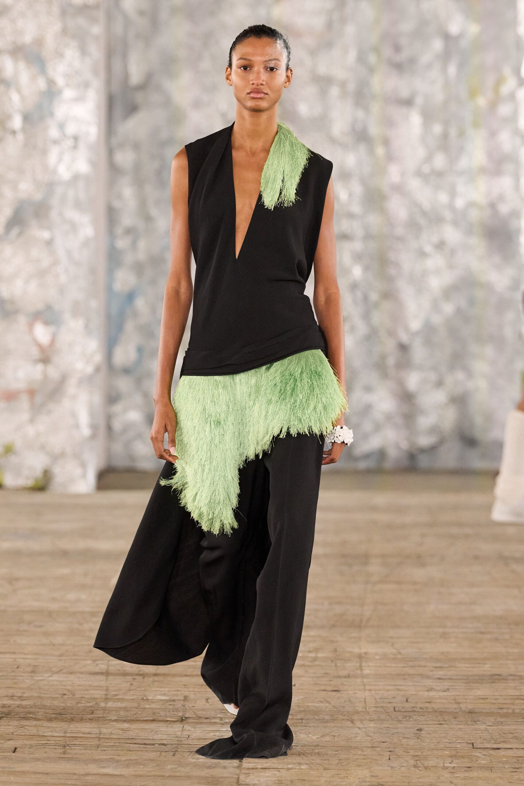 black top green layered skirt
