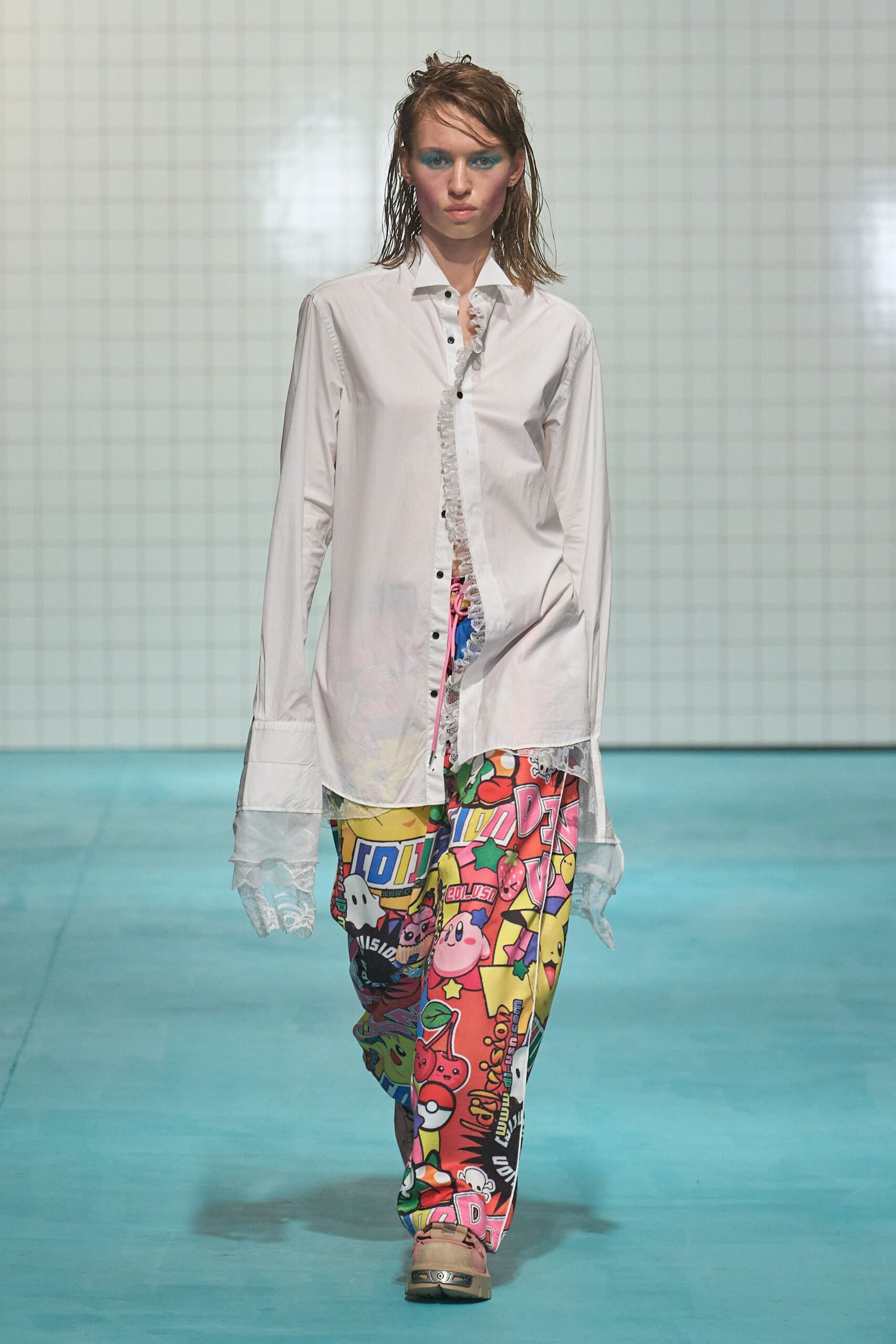 white shirt multi printed pants